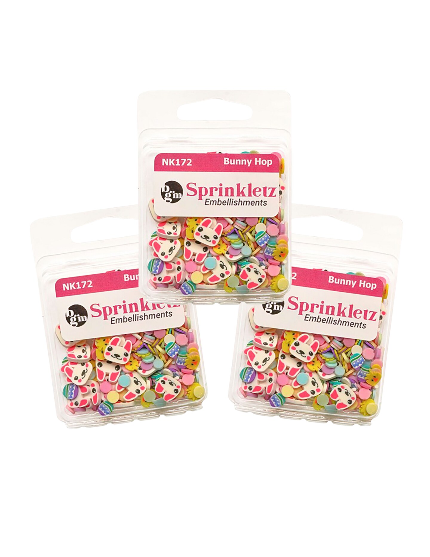 Buttons Galore Sprinkletz Embellishments for Crafts, Tiny Polymer Clay Shapes & Unique Designs - Bunny Hop- 3 Pack