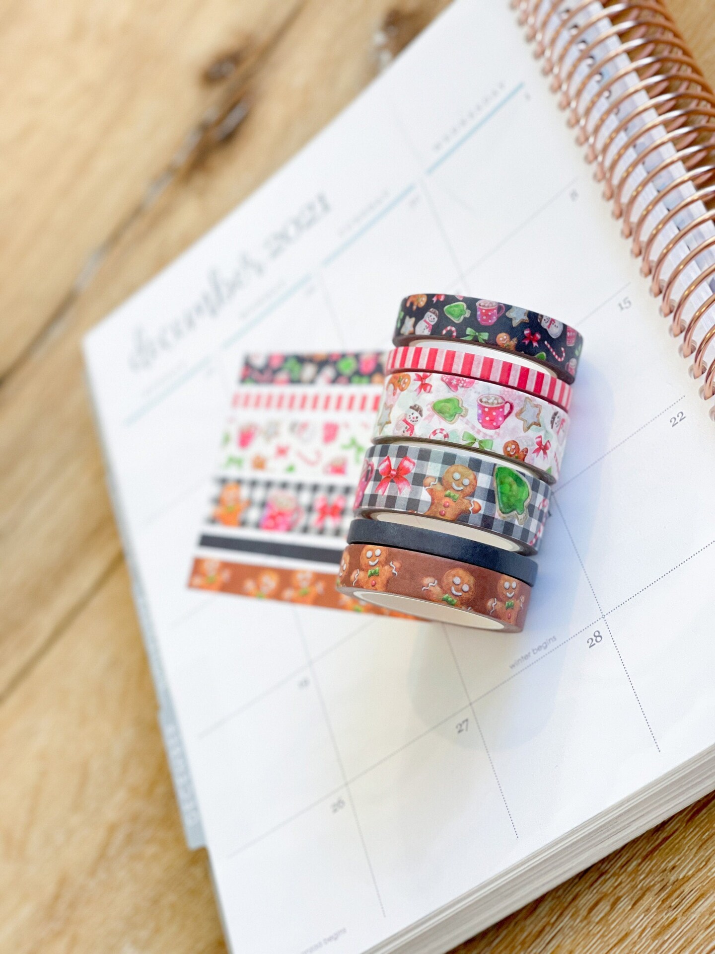 Gingerbread & Candy Canes Plaid Christmas Holiday Red & Green Washi Tape Set (#W039)