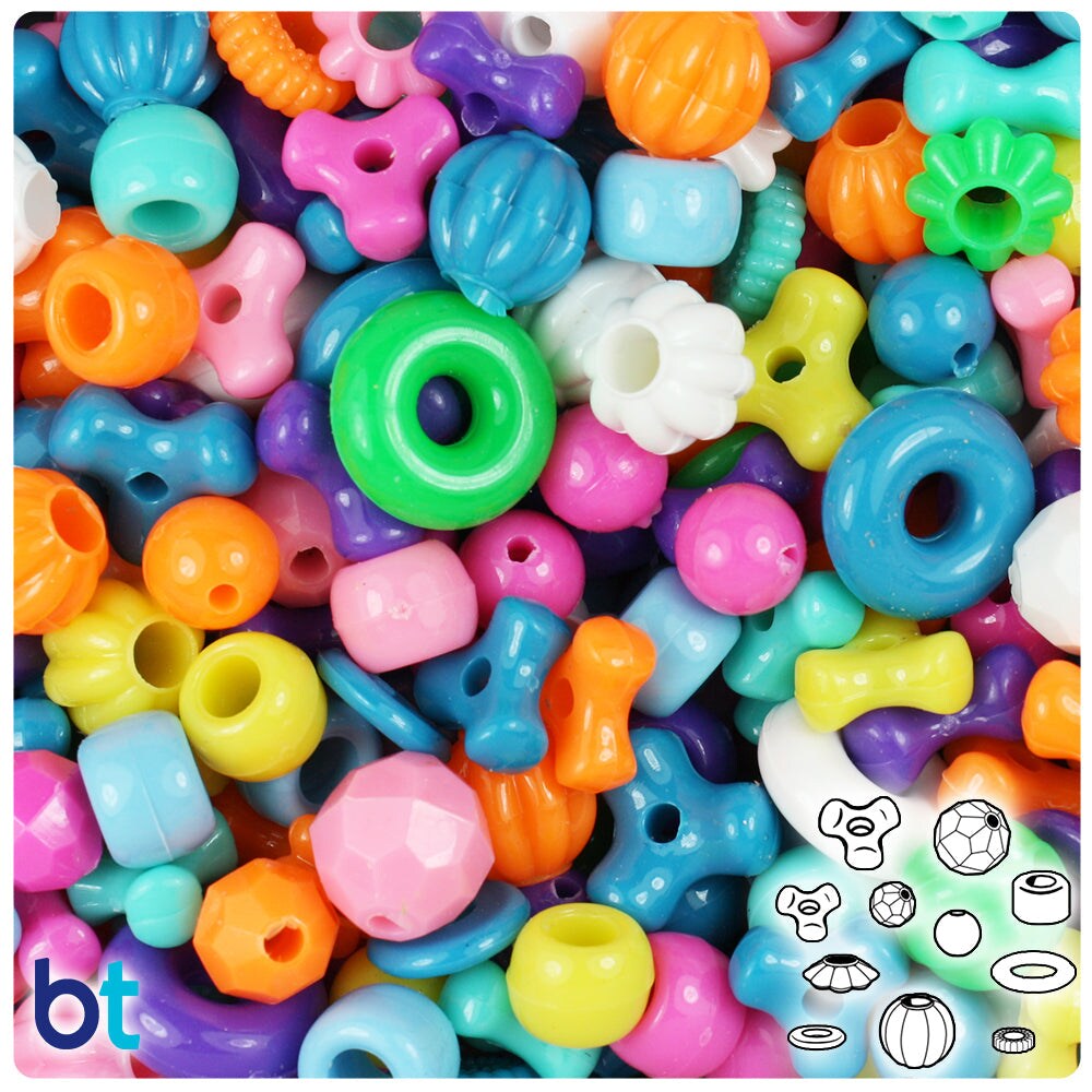 BeadTin Bright Mix Opaque Plastic Craft Beads Mix (4oz)