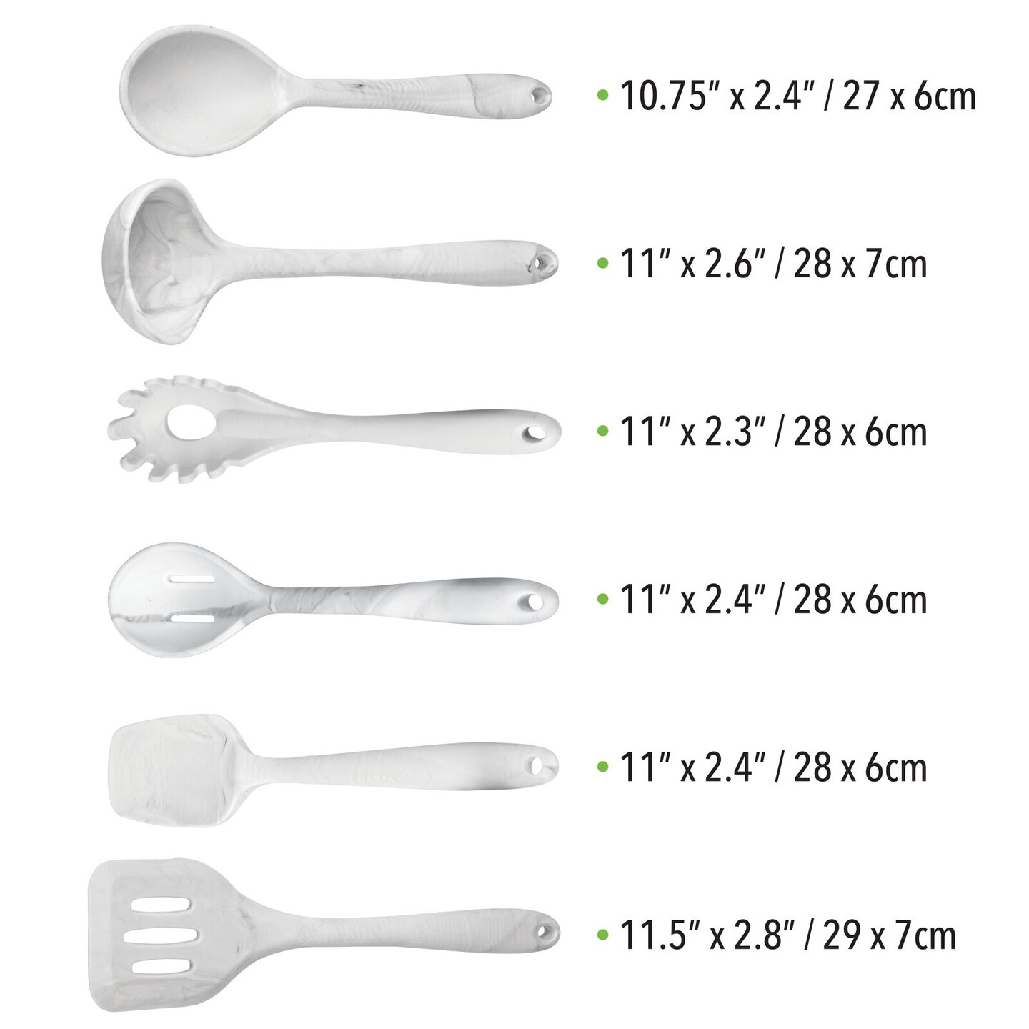 mDesign Silicone Kitchen Utensil Set - Large - Marble