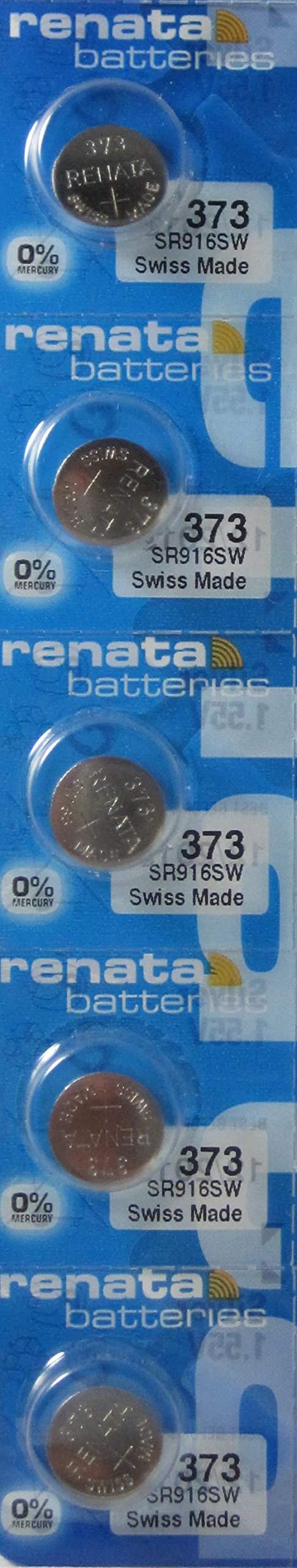 RENATA 373 Non-rechargeable Battery, Watch, Single Cell, Silver Oxide, 29 mAh, 1.55 V, SR68, Flat Top (5 pieces)