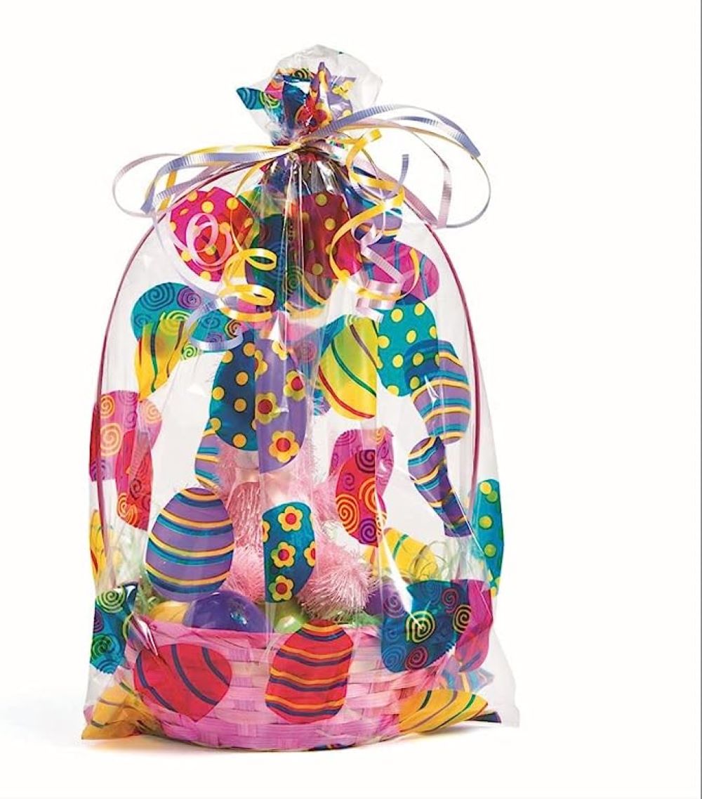 Fun Express Easter Basket Bags 17 3/4" tall cellophane bags with Easter egg design 12pcs