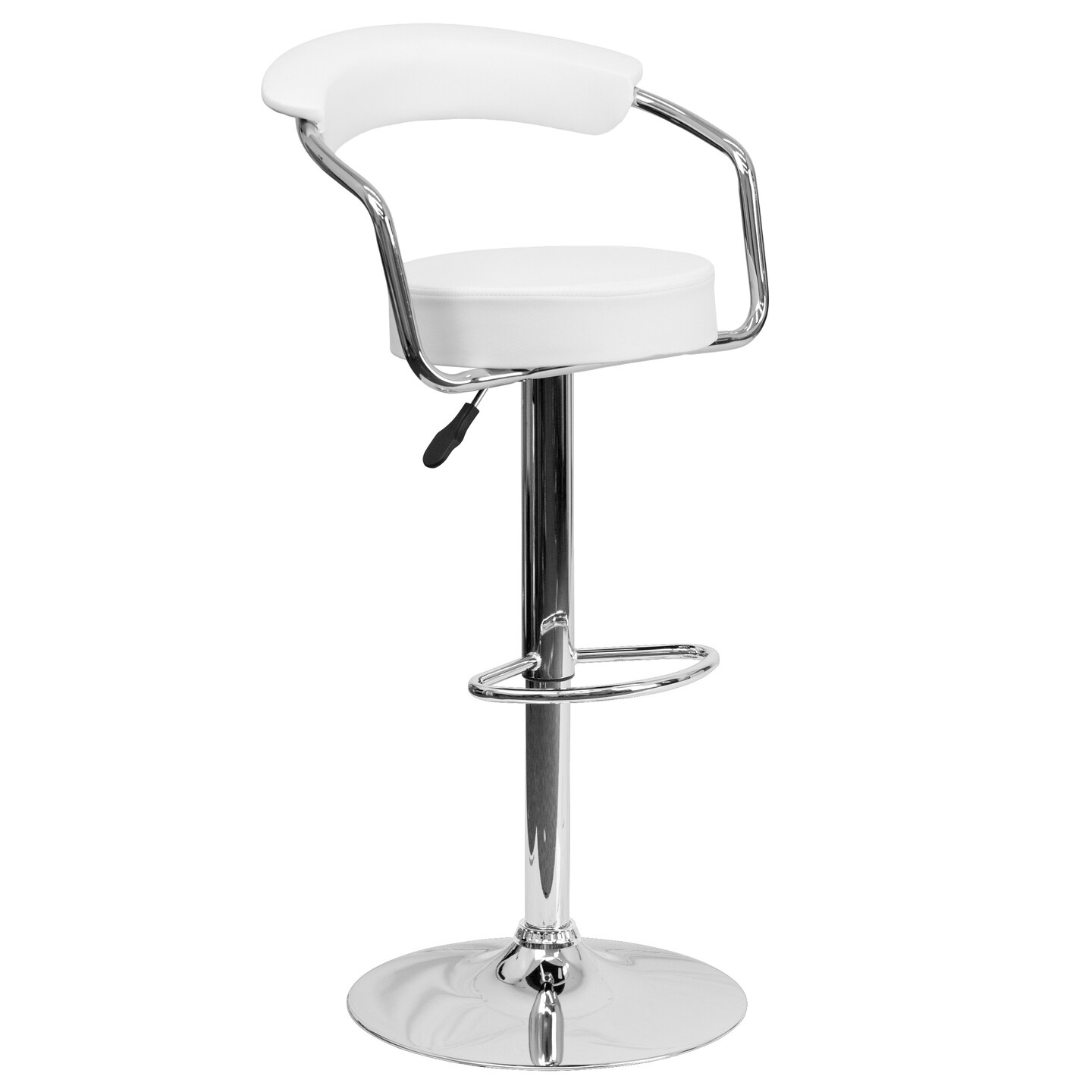 Flash Furniture 42.25&#x22; White Contemporary Adjustable Height Barstool with Arms and Chrome Base