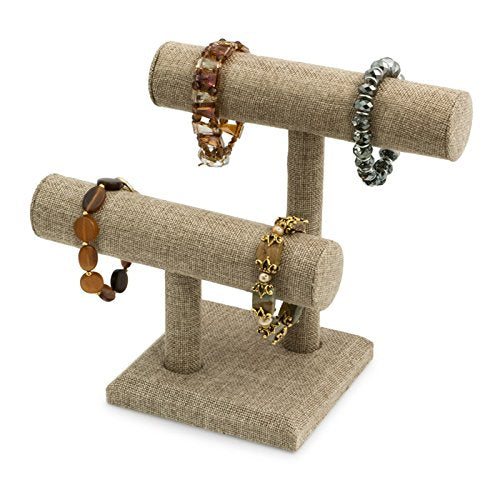 Double T-Bar Jewelry Display Burlap