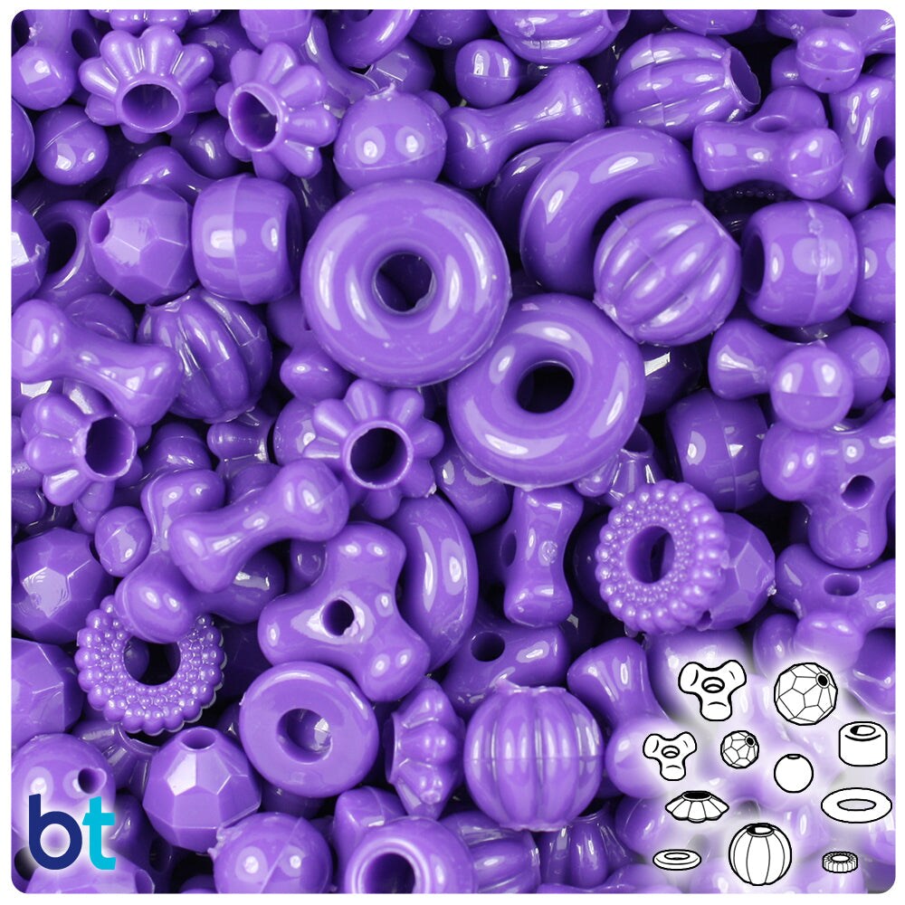 BeadTin Dark Lilac Opaque Plastic Craft Beads Mix (4oz)