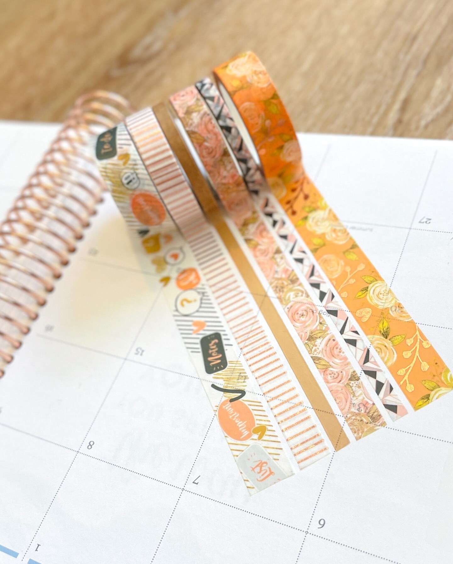 FOILED Peach Floral &#x26; Rose Gold Stripes Washi Tape Set (#W060)