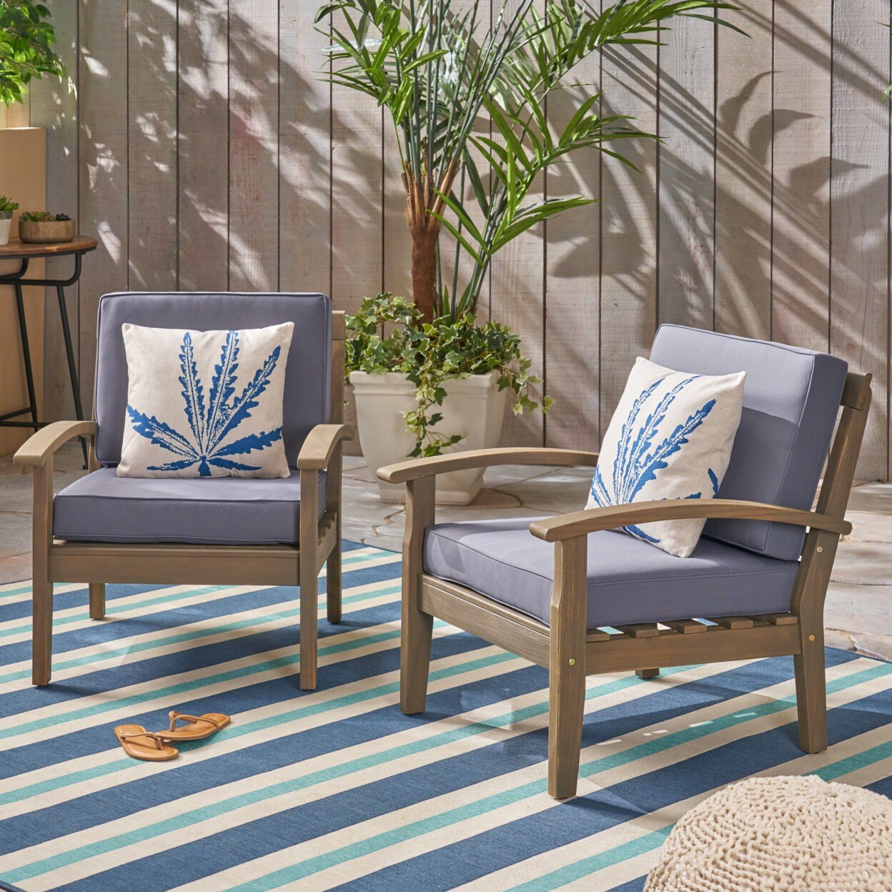 GDF Studio Keanu Outdoor Wooden Club Chairs (Set of 2)