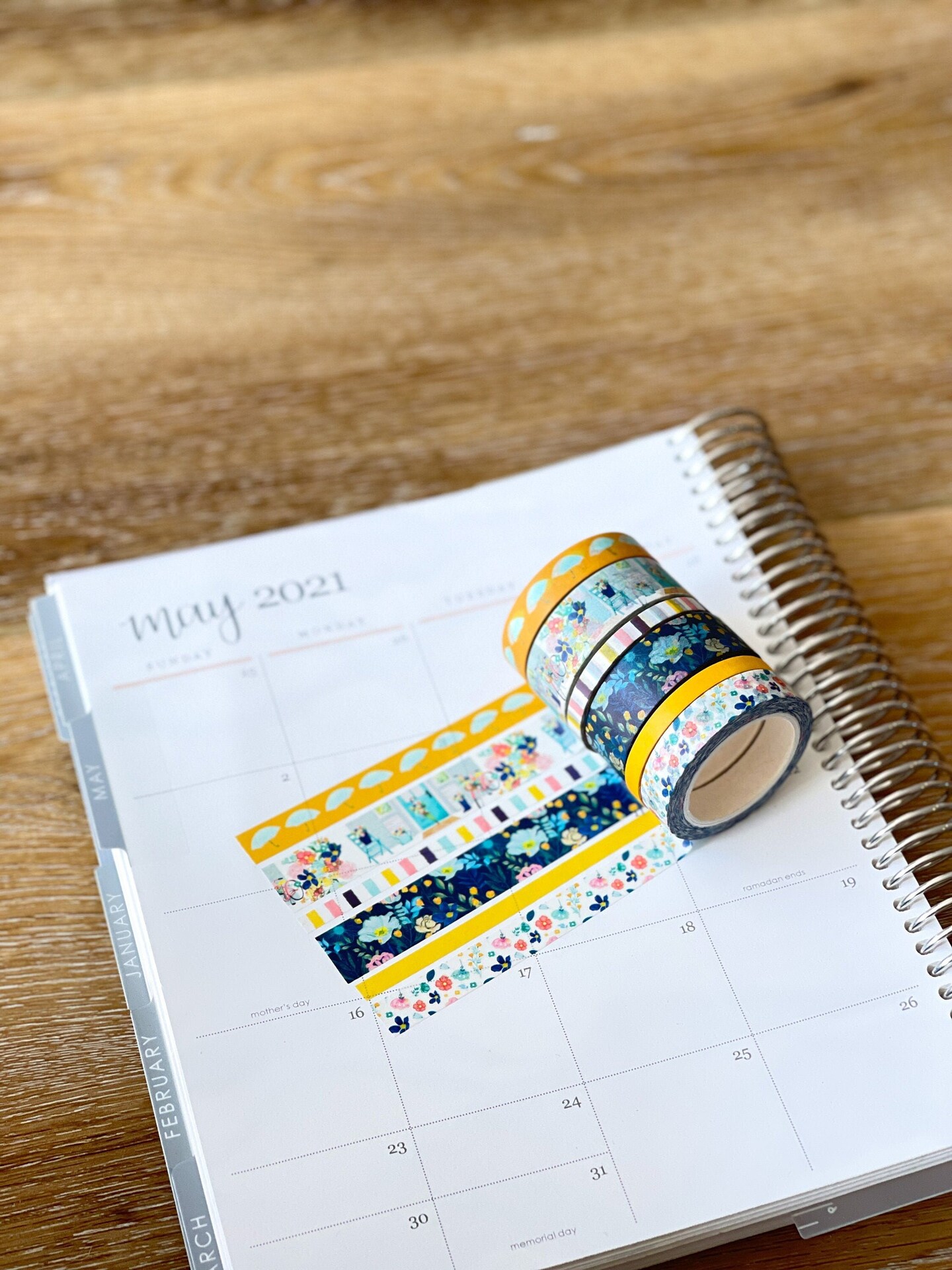 Spring Floral Yellow & Navy Blue Rain & Umbrellas Flowers Washi Tape Set (#W021)