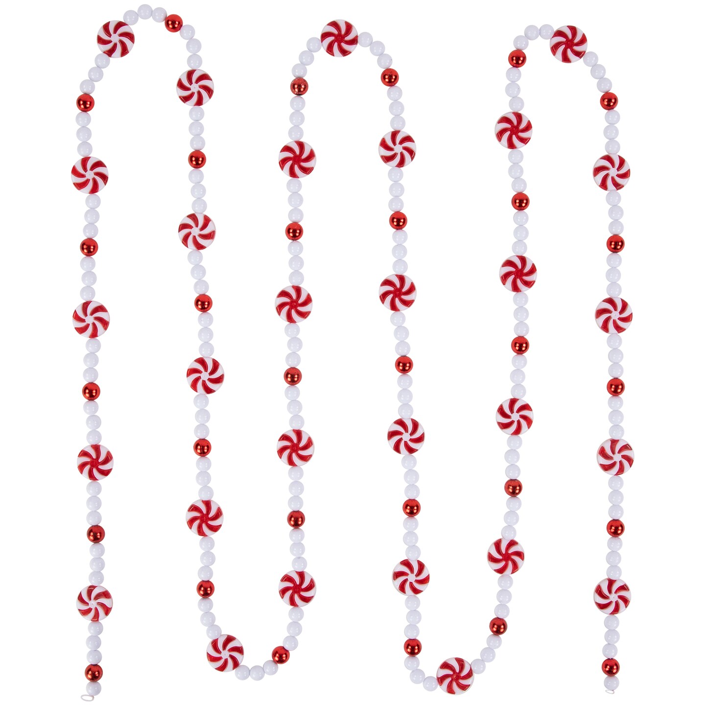 Northlight 9&#x27; Red and White Peppermint Candy Beaded Christmas Garland, Unlit