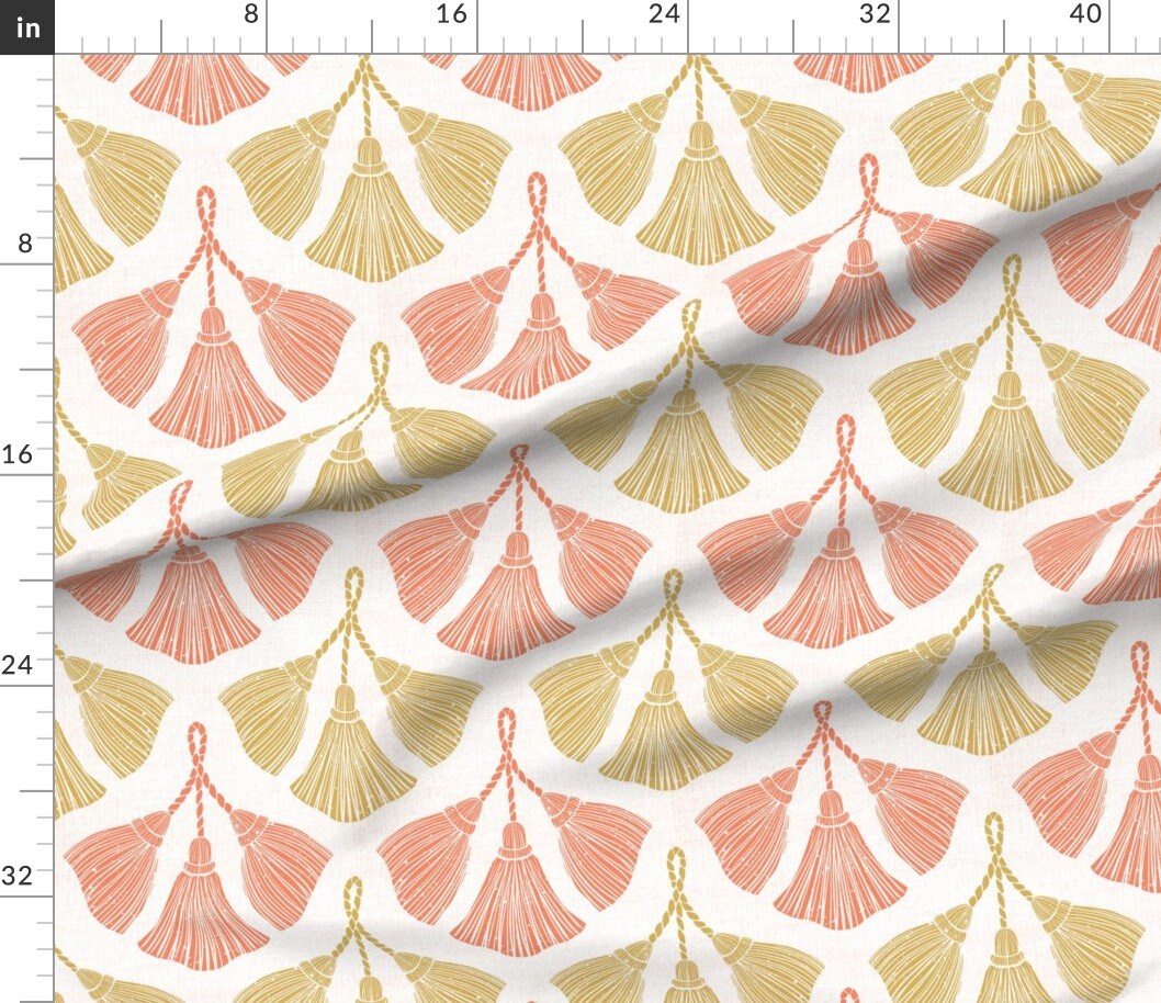 Tassel Damask Coral Gold Large Scale Block Print Sewing Notion Custom Printed Fabric by Spoonflower Various Fabrics by the Yard or Fat Quarter