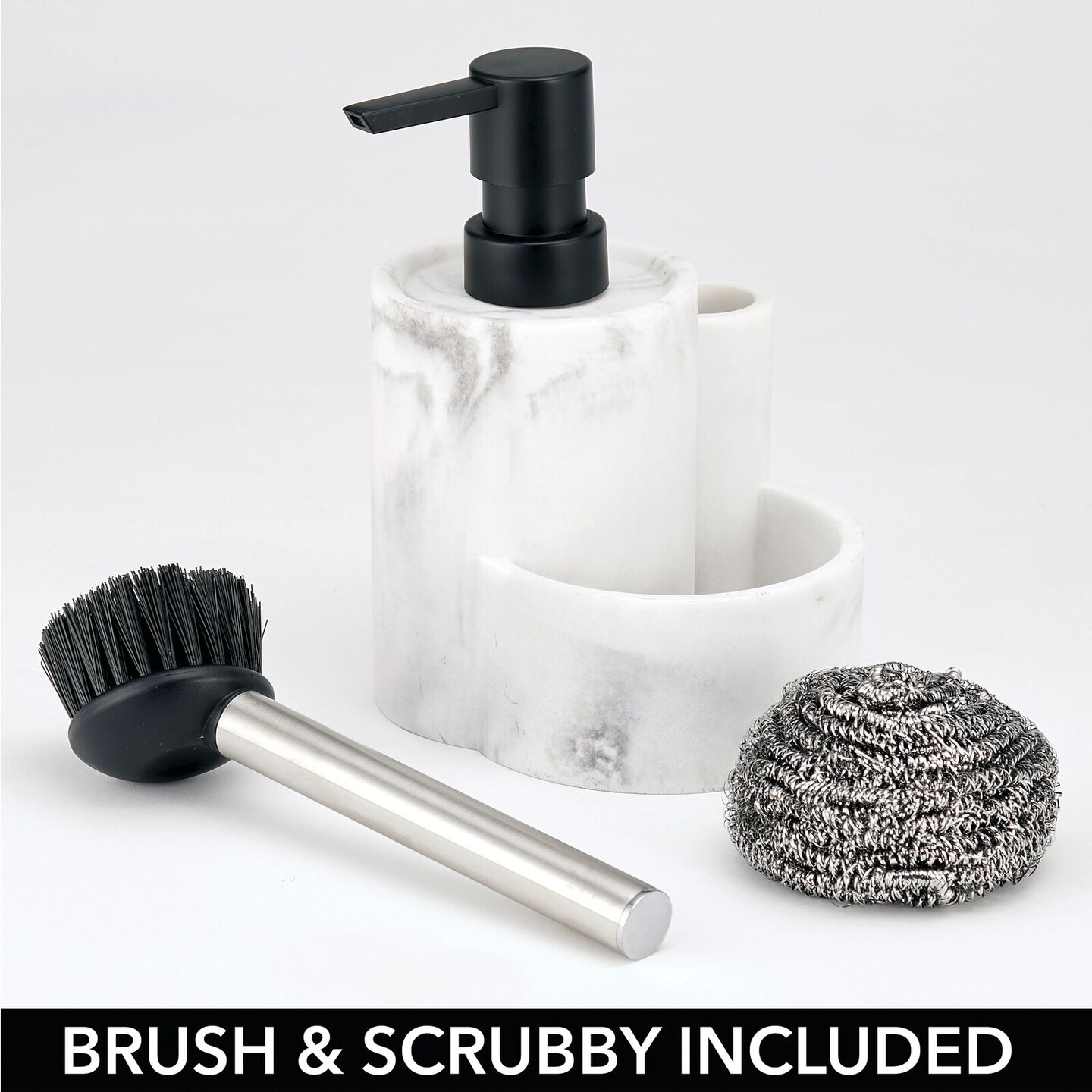 mDesign Kitchen Sink Soap Dispenser Pump, Storage Caddy for Counter