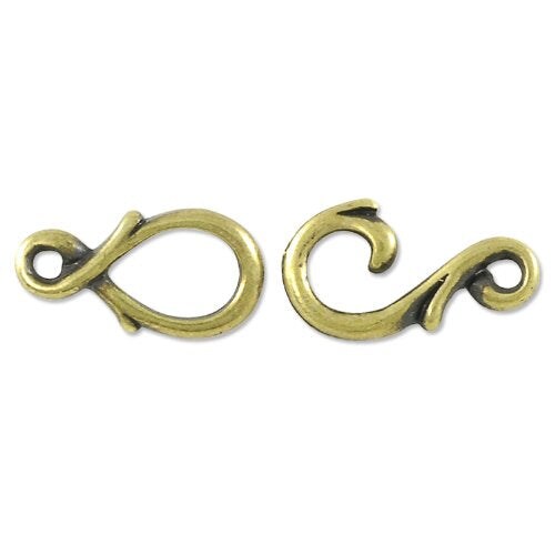 Hook &#x26; Eye Vine Clasps Set 23x7mm Pewter Antique Brass Plated (1-Pc)