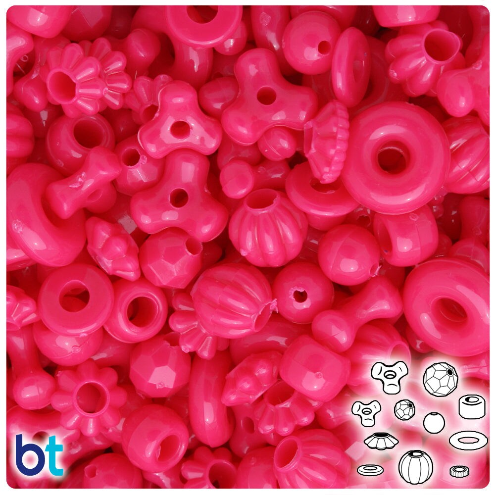 BeadTin Magenta Neon Bright Plastic Craft Beads Mix (4oz)