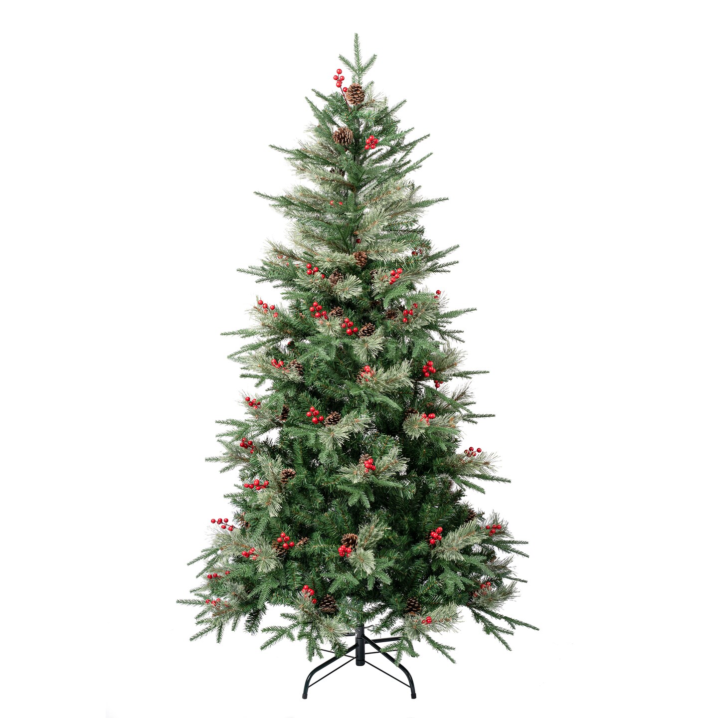 National Tree Company Feel Real&#xAE; Artificial Christmas Tree, Green, Virginia Pine, Red Berries, Pine Cones, Includes Stand, 6 Feet