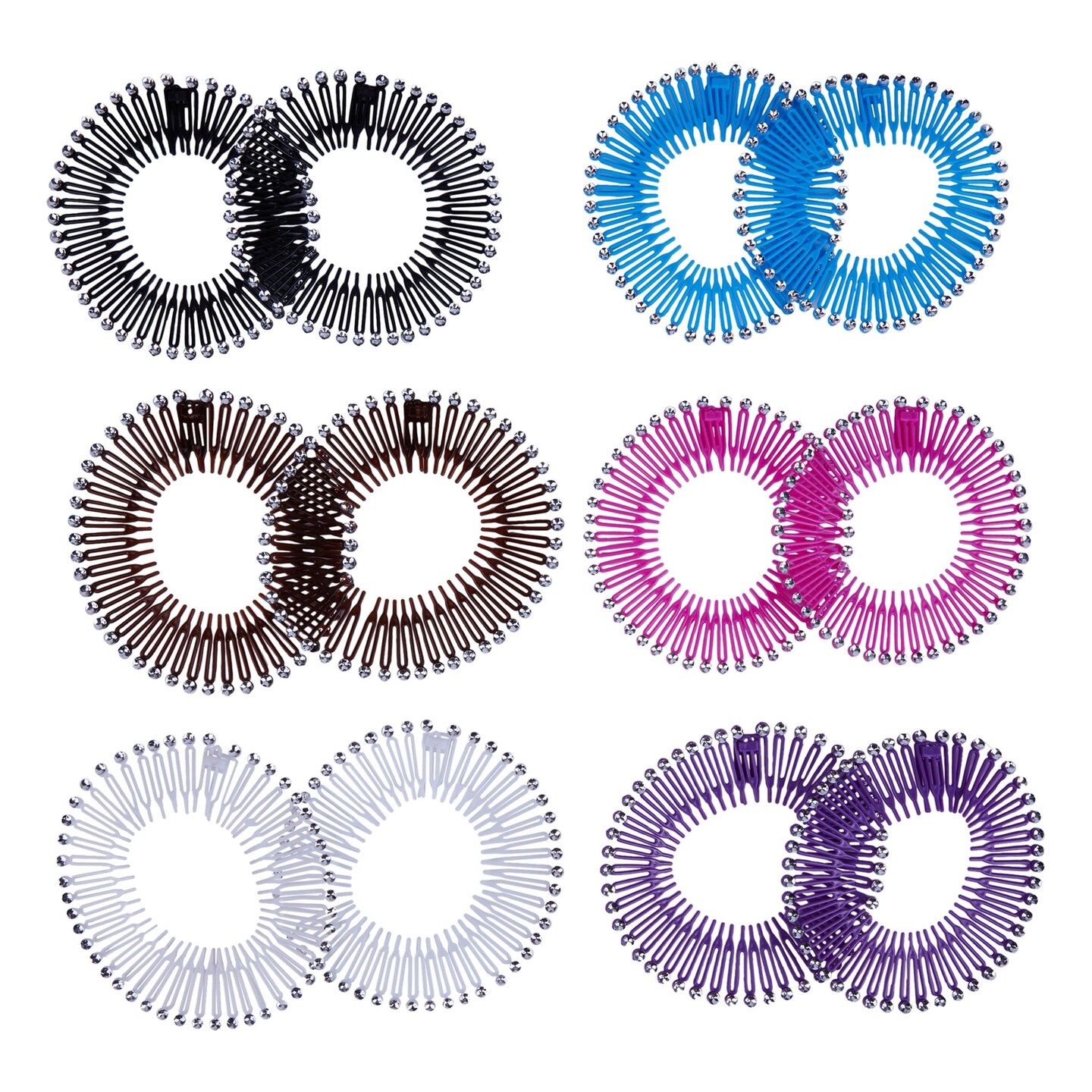 Rhinestone Zig Zag Circle Headbands with Teeth for Women&#x27;s Hair (6 Colors, 12 Pack)