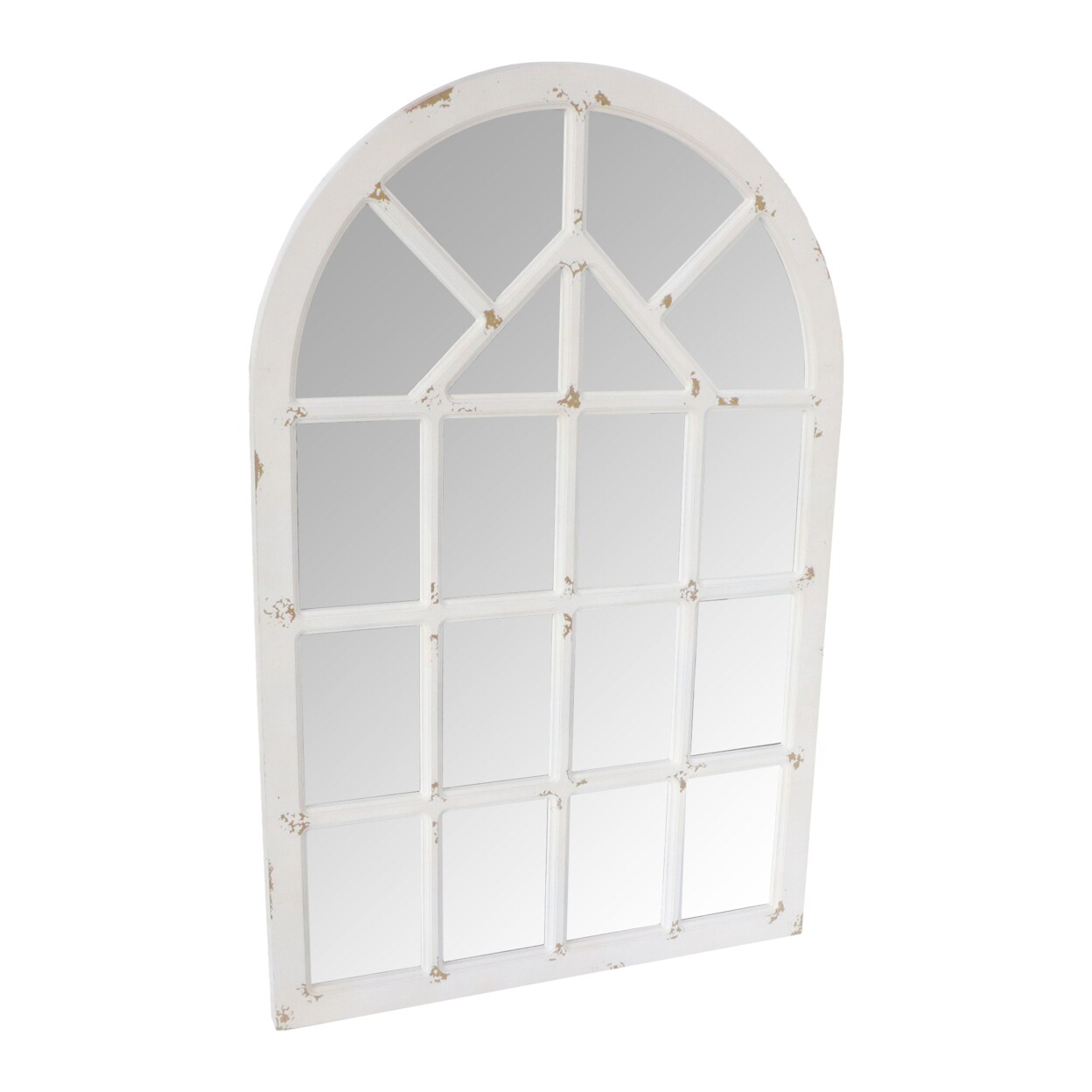 Saltoro Sherpi Arched Farmhouse Windowpane Wood Encased Wall Mirror, Antique White-