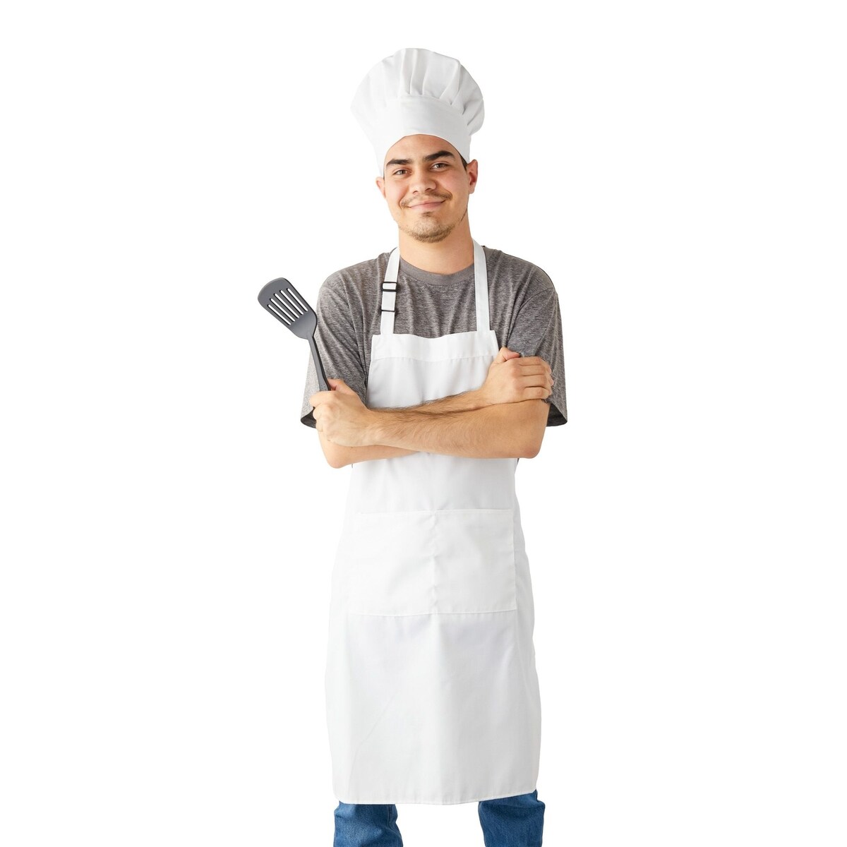 yotache Chef Apron Set, Chef Hat and Kitchen Apron Adult Adjustable White  Apron Baker Costume for Men and Women, 1 Set (33 L x 26 W)