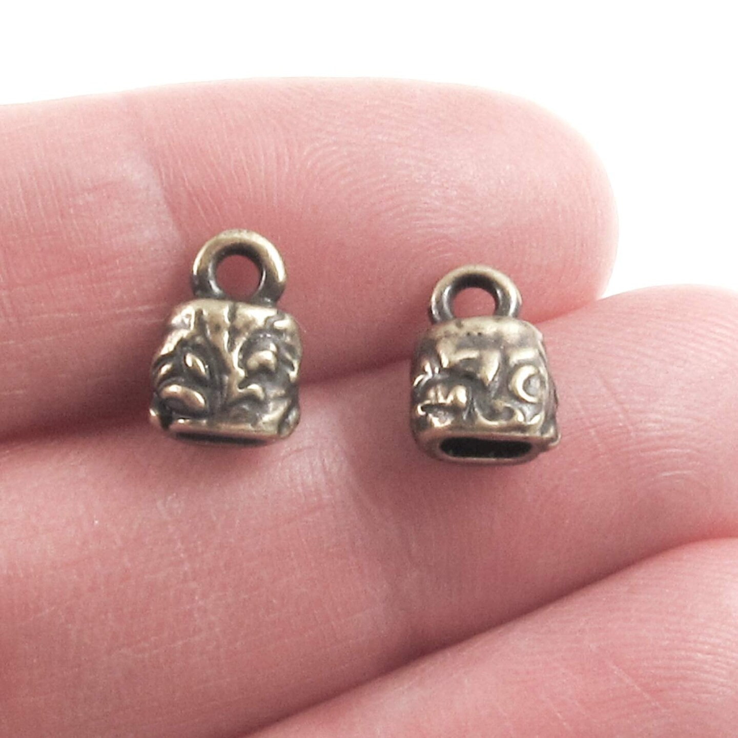 Antique Brass Leather Cord Crimp End Caps, Floral Findings 10/Pkg