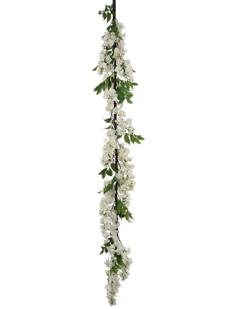 5ft White Wisteria Garland with Silk Flowers &#x26; Foliage by Floral Home&#xAE;