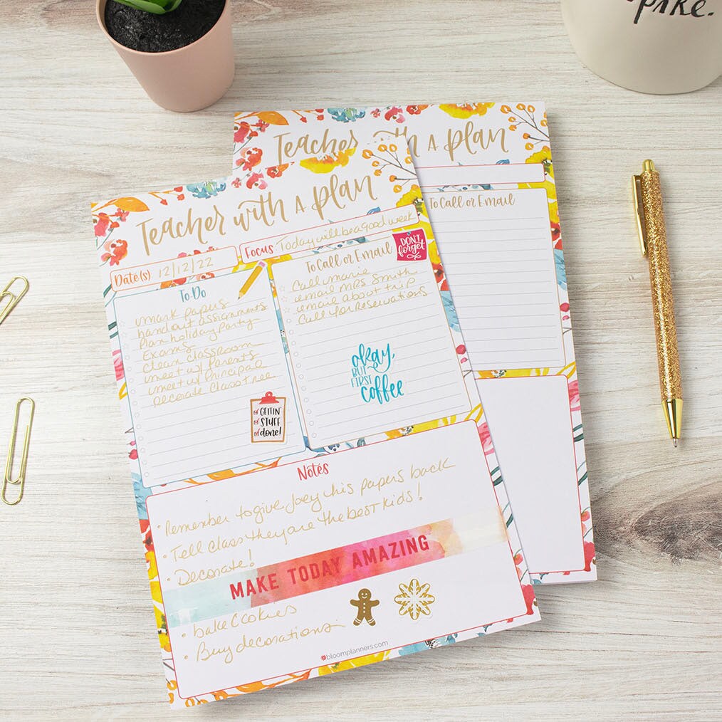 bloom daily planners Planning Pad, 6&#x22; x 9&#x22;, Teacher To-Do List, Happy Blooms