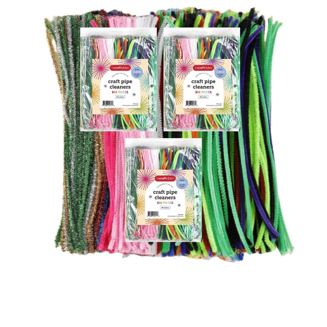 3 PACK - Incraftables 600pcs Pipe Cleaners Craft Supplies Set (20 Colors).  Best Thick Fuzzy Chenille Stems Sticks with Googly Eyes. Colorful &  Assorted Bulk Pipecleaners for DIY Arts & Crafts (12 inch Long)