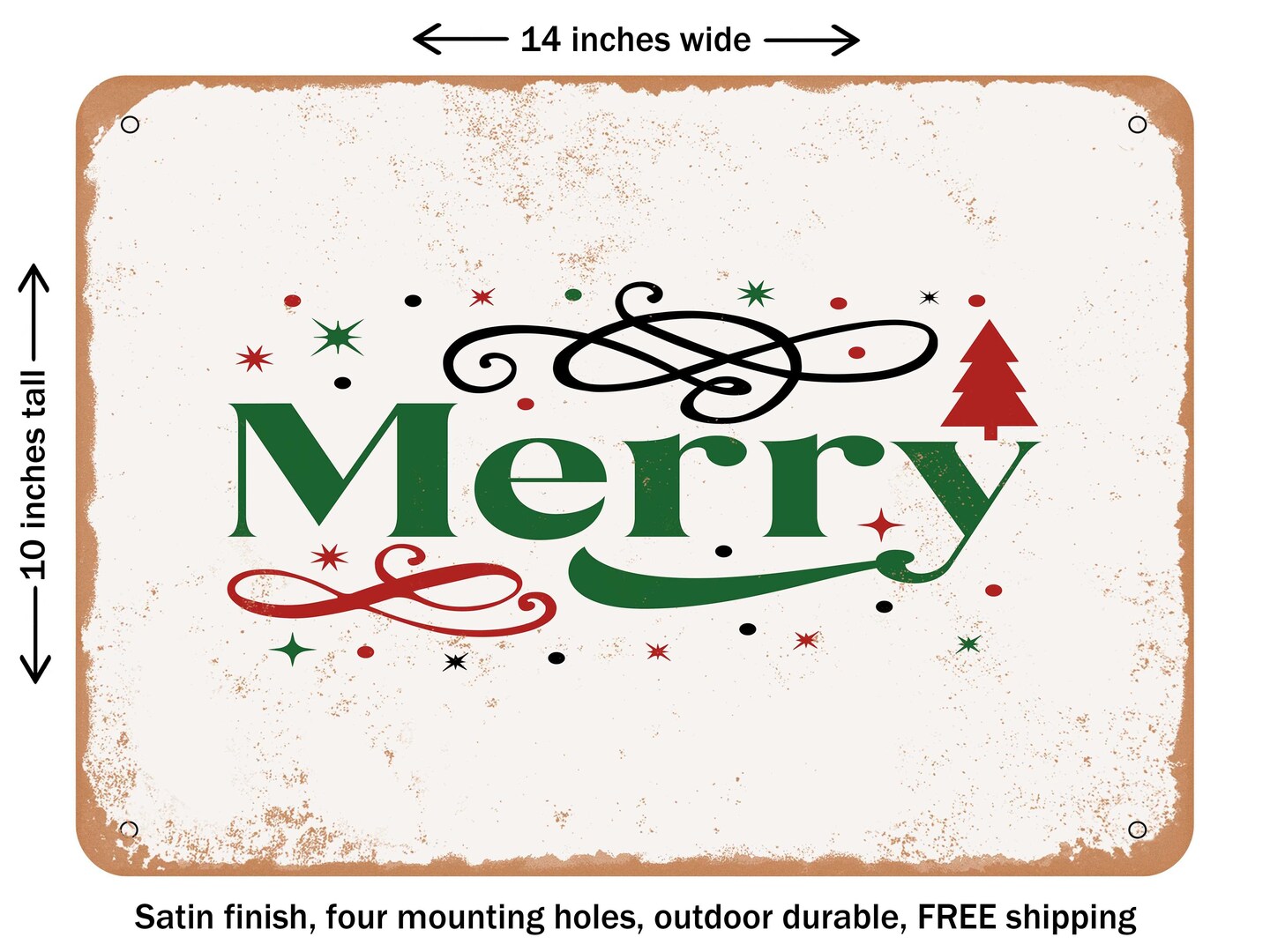 DECORATIVE METAL SIGN - Merry - 5 - Vintage Rusty Look