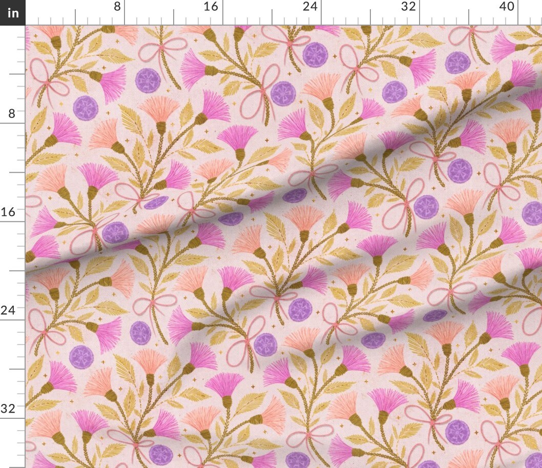 Petal Signature Cotton by the Yard or Fat Quarter Thistle Sewing Notions Lilac Peach Modern Floral Folk Art Custom Printed Fabric by Spoonflower