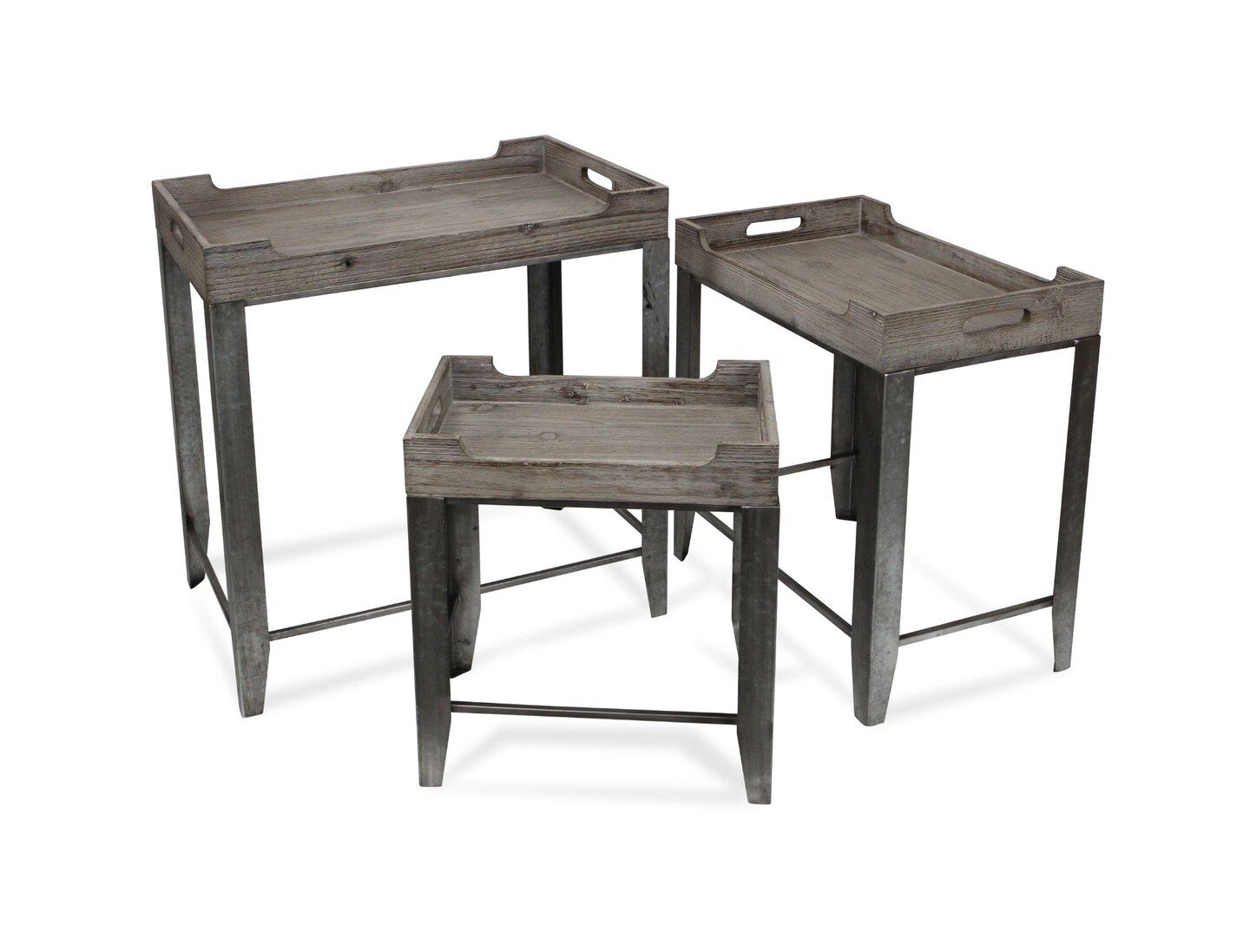 Contemporary Home Living Set of 3 Gray Rustic Nesting table with Side Handles 24.5&#x22;