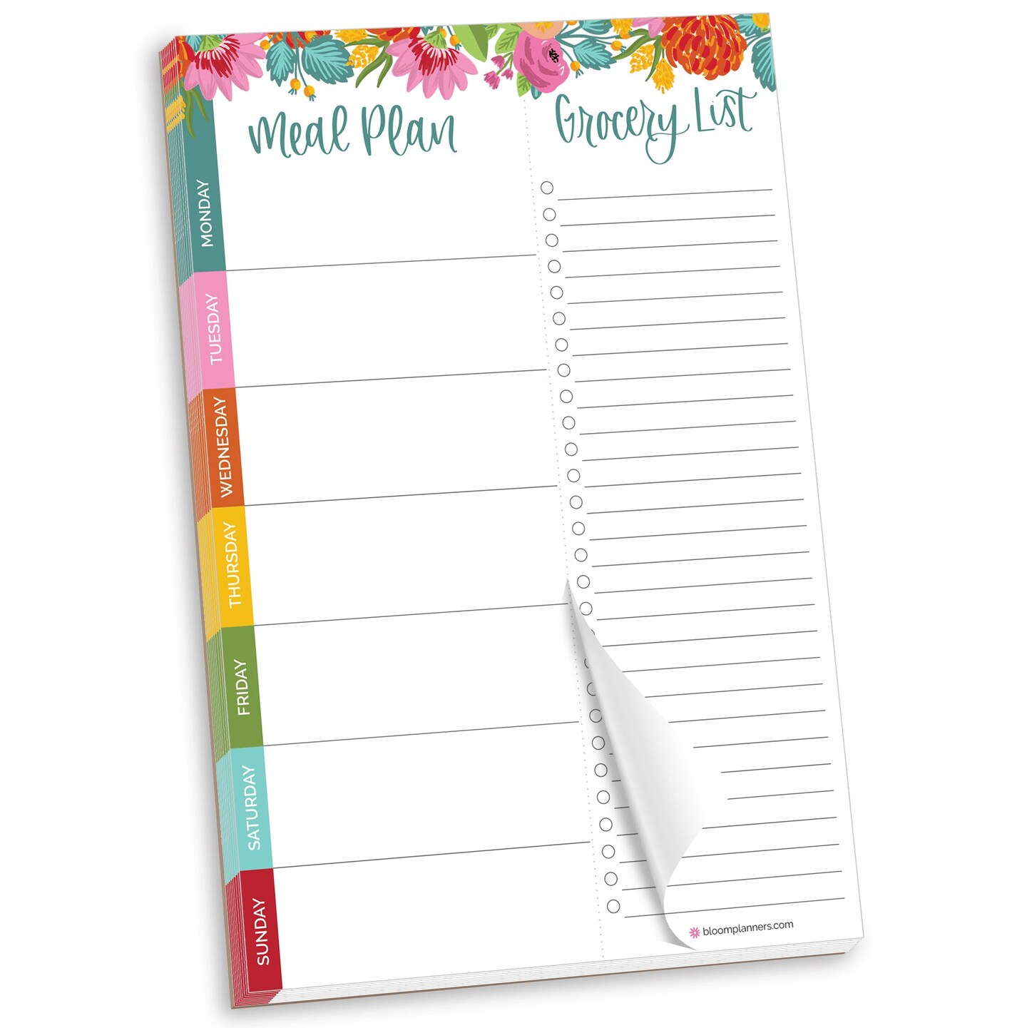 bloom daily planners Planning Pad, 6&#x22; x 9&#x22;, Meal Planning Pad with Magnets, Pink Floral