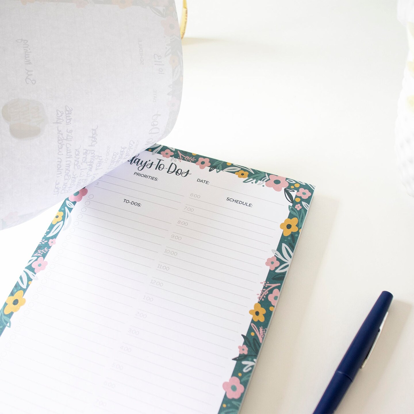 bloom daily planners Planning Pad, 6&#x22; x 9&#x22;, Timed Daily Pad, Garden Blooms