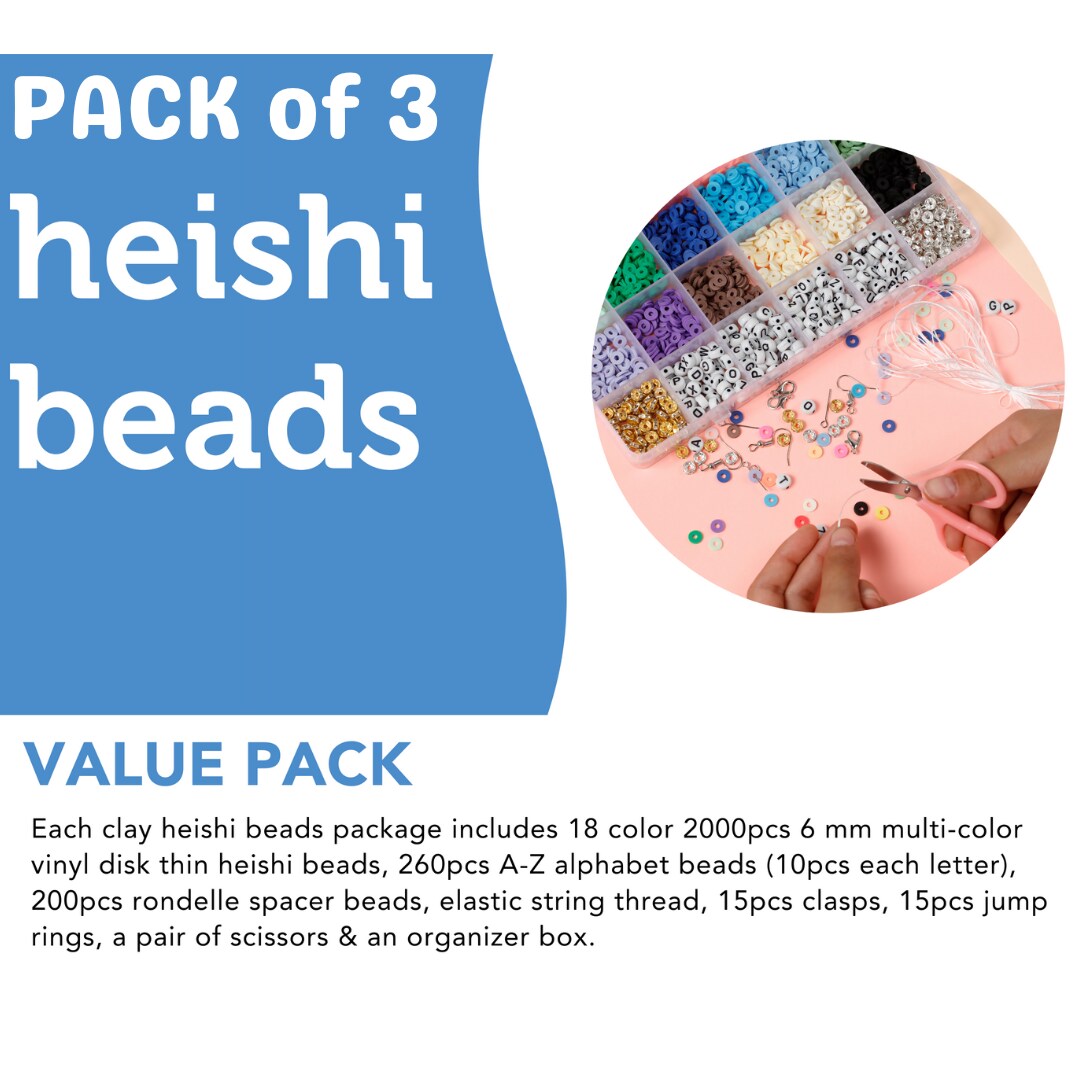 JADSKILLS 8000+ Polymer Clay Beads - Crafting & Bead Bracelet Making Kit –  Bulk Heishi Beads, 6 AZ Sets, 50 Hearts, 20 Clasps, 40 Buckles, Elastic