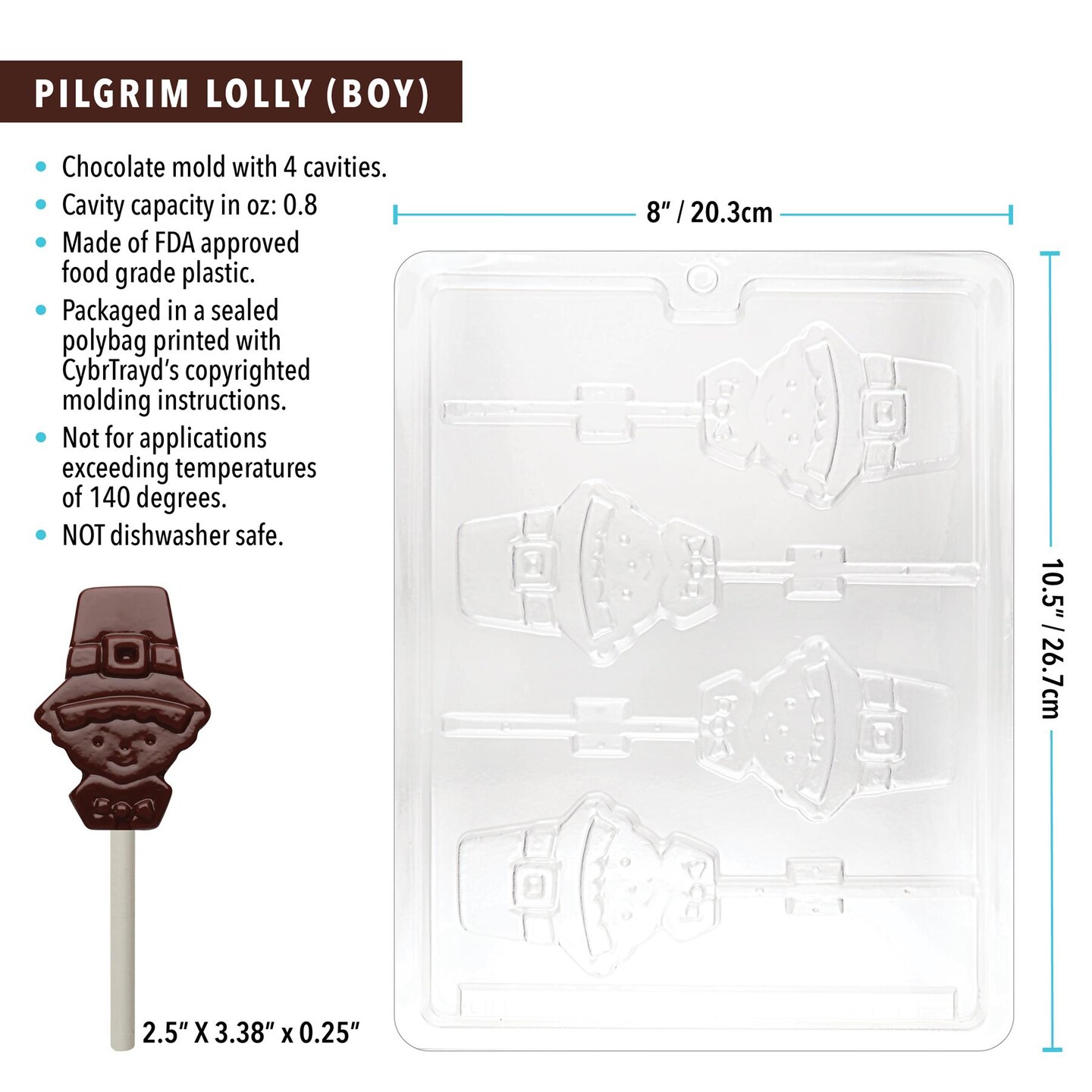 Chocolate Mold Pilgrim Lolly-Boy