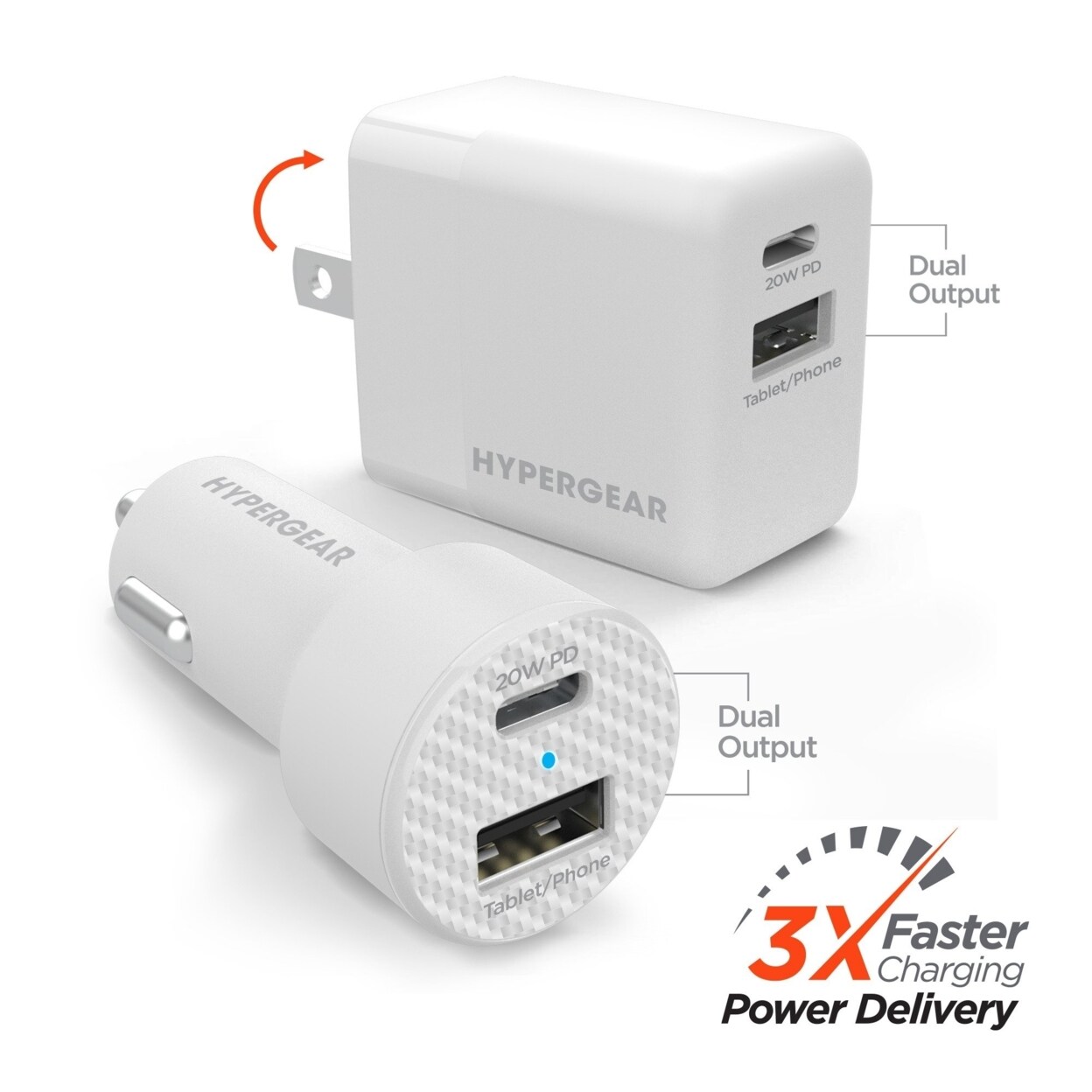 Hypergear Wall And Car Charger Bundle 20W Usb-C Pd And 12W Usb