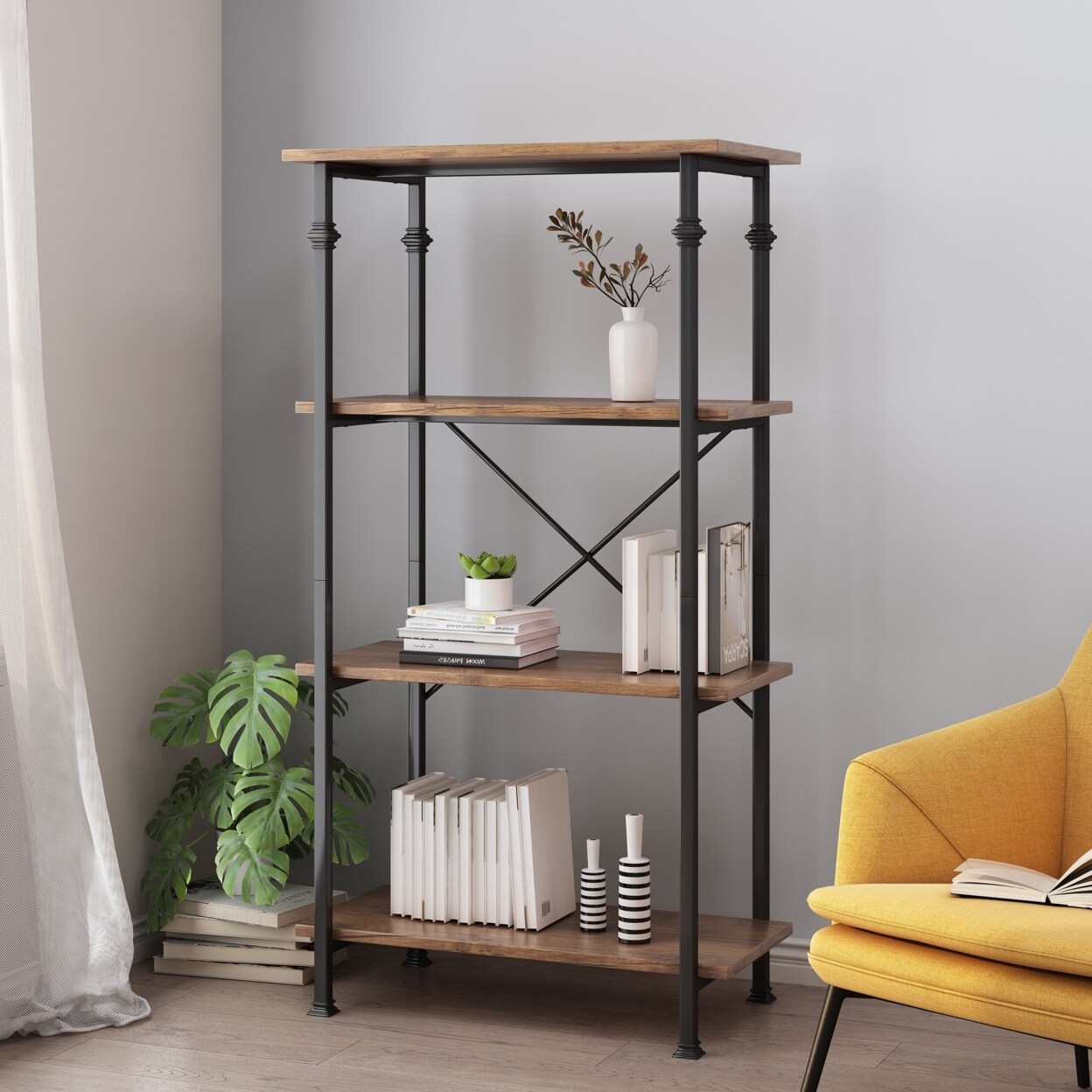 GDFStudio Gessling Modern Industrial 4 Shelf Etagere Bookcase