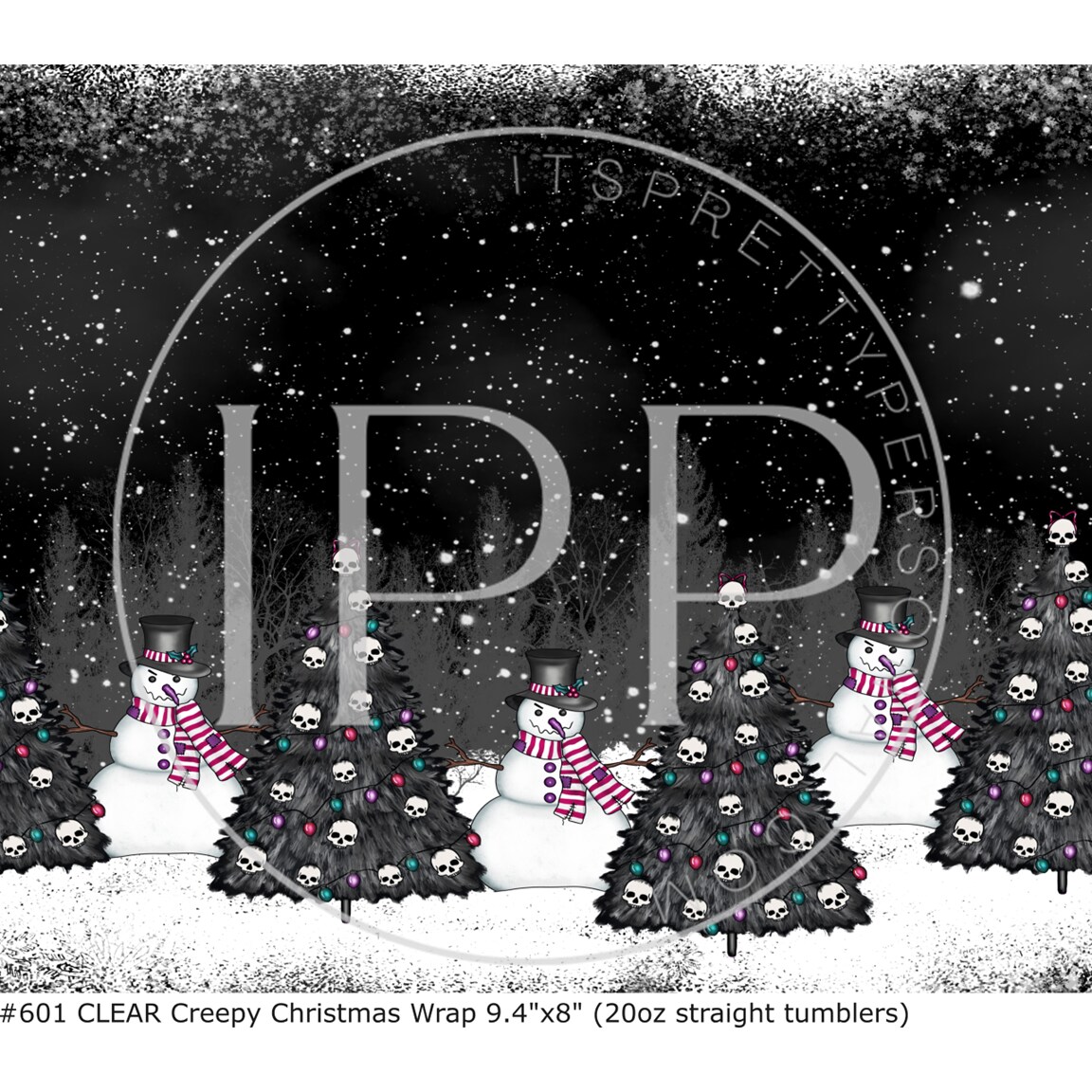 #601 CLEAR 20oz- Creepy Christmas- 9.4" x 8" Pattern Vinyl Wrap