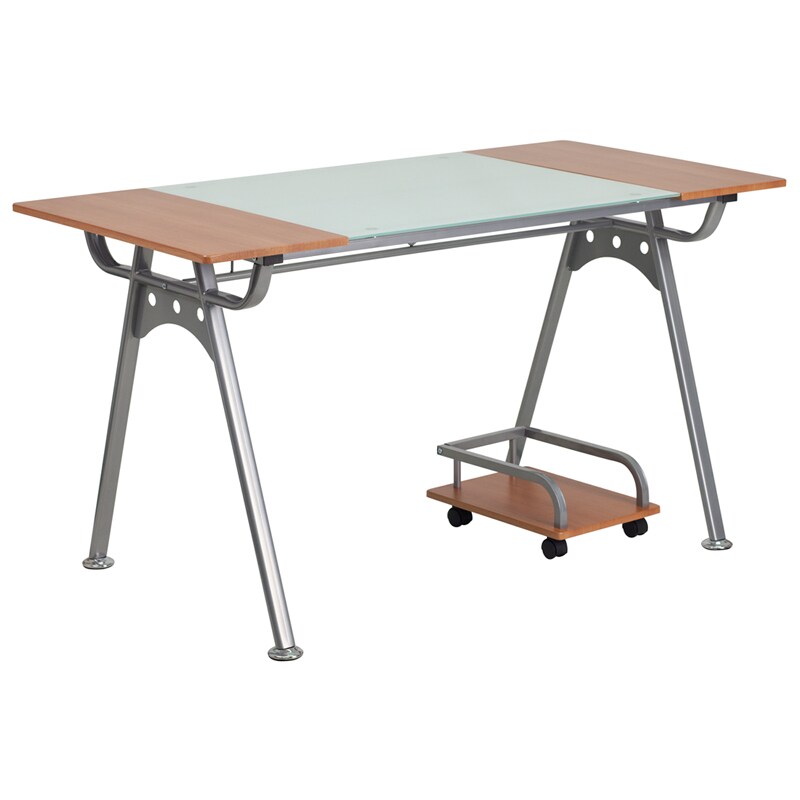 Flash Furniture Computer Desk with Glass and Cherry Laminate Top