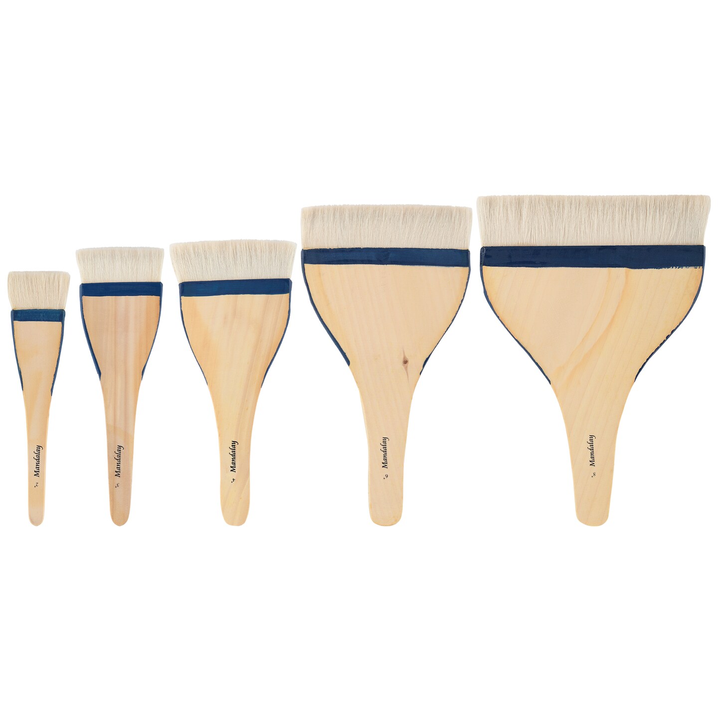 Creative Mark Mandalay Professional Goat Hair Hake Brush - Set of 5 Wide Paint Brushes with Paddle Handle for Professional Artists - Soft Natural Bristles Ideal for Sumi-e and Color Washes