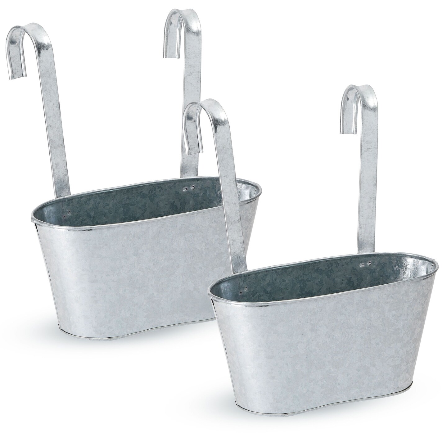 2 Pack Large Galvanized Metal Hanging Bucket Planter Flower Pots for Railing, Fence, Balcony, Wall Decor, and Garden, Indoors and Outdoors (5 x 4.5 x 10 Inches)
