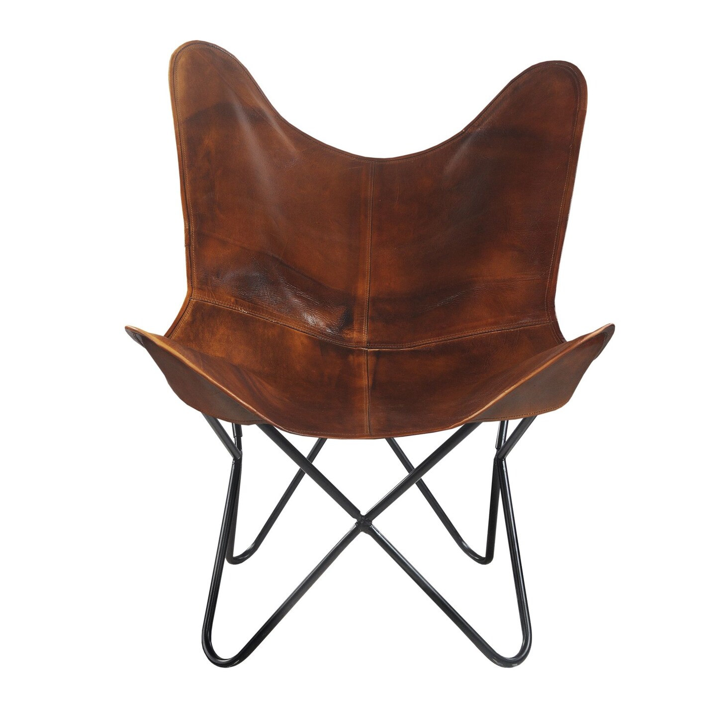 Laddha Home Designs 37&#x22; Brown Faux Leather Sling-Style Butterfly Chair