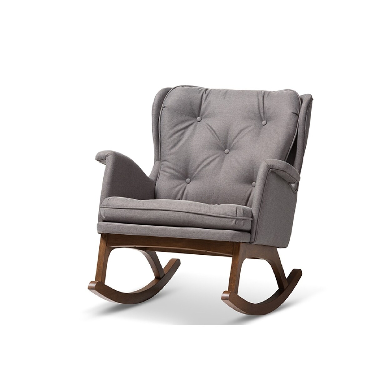 Wholesale Interiors Baxton Studio Maggie Mid-Century Modern Grey Fabric Upholstered Walnut-Finished Rocking Chair