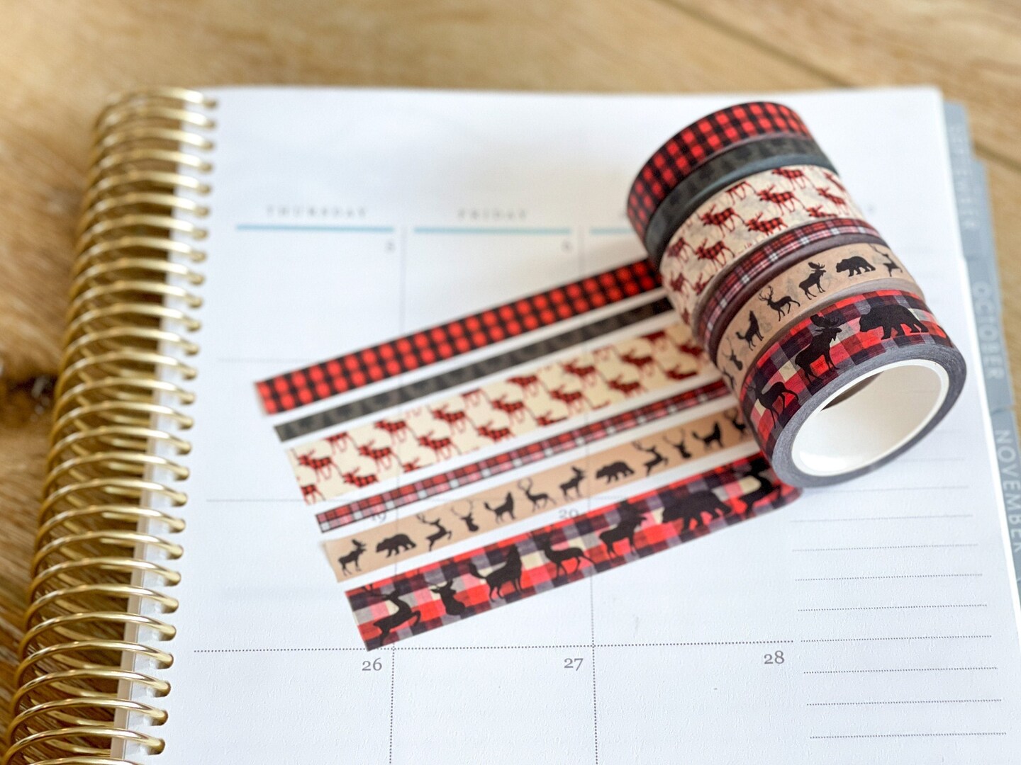 Christmas Buffalo Plaid Deer Holiday Red &#x26; Black Washi Tape Set (#W038)