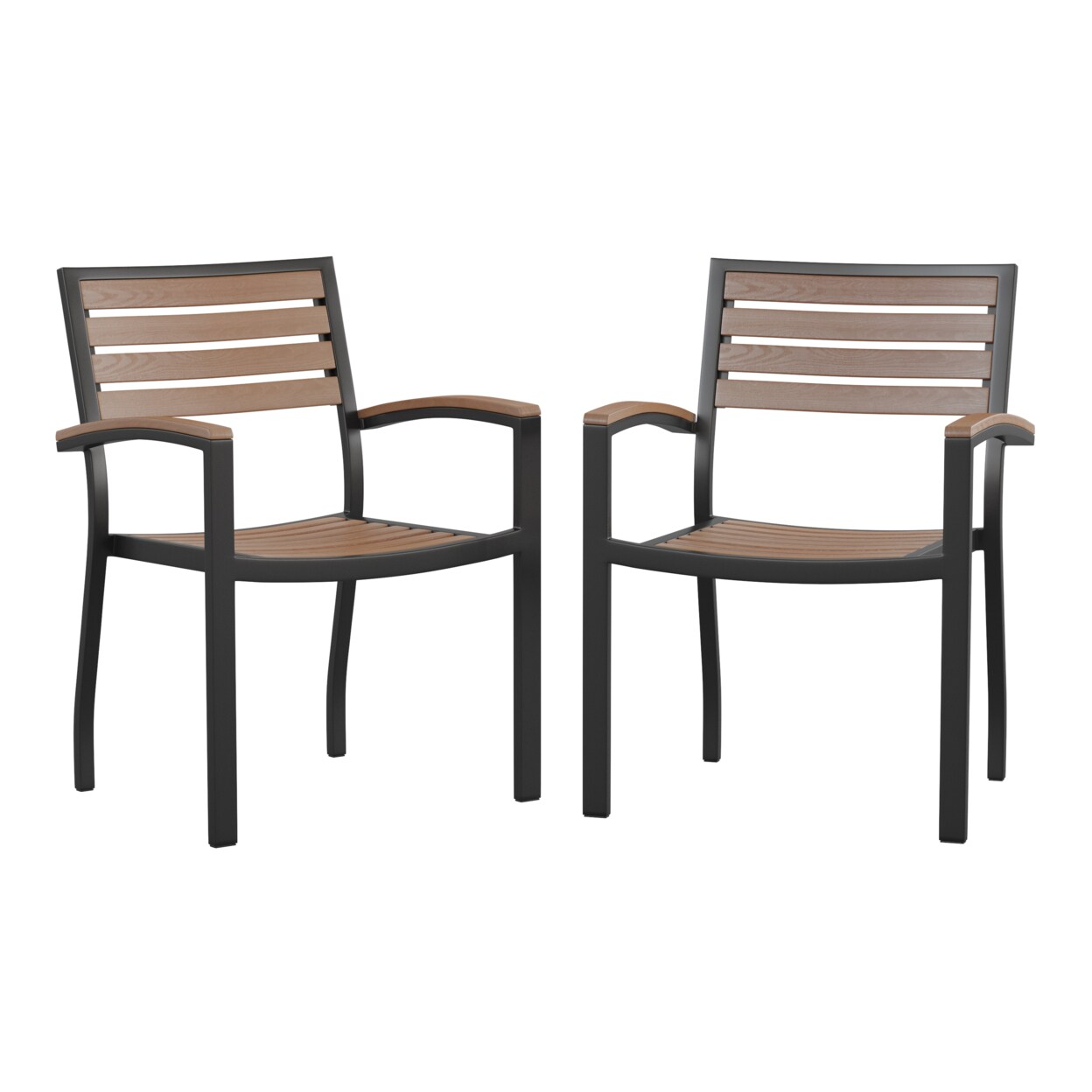 Flash Furniture Outdoor Stackable Faux Teak Side Chair Commercial