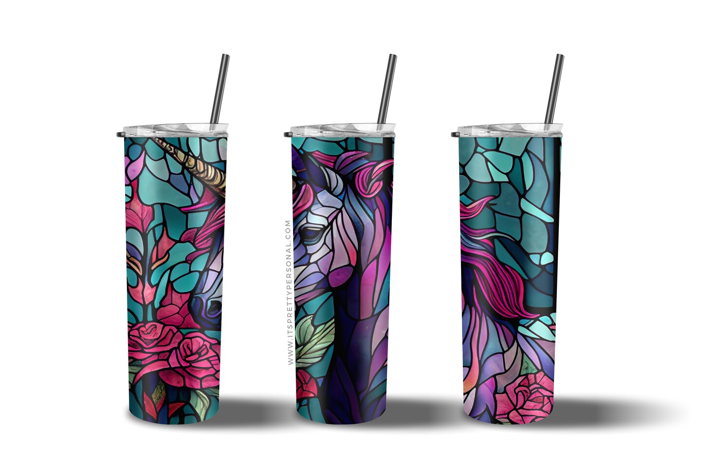 #722 CLEAR- Unicorn Stained Glass 9.4" x 8" Pattern Vinyl Wrap