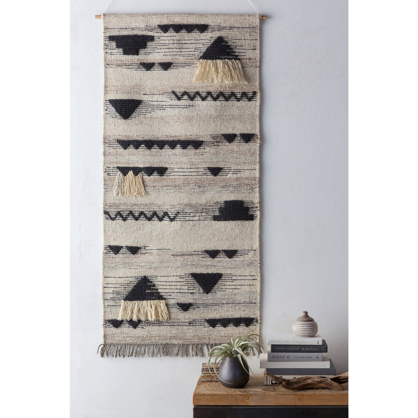 Diva At Home 60" x 30" Black and Cream White Hand Woven Wool Hanging Wall Tapestry