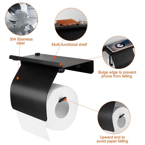 Eggracks Wall Mounted Stainless Steel Toilet Paper Holder with Phone Storage Rack