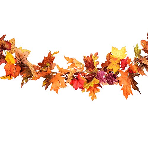 2 Pack Fall Garland Maple Leaf, 5.9Ft/Piece Hanging Vine Garland Artificial Autumn Foliage Garland Thanksgiving Decor for Home Wedding Fireplace Party Christmas