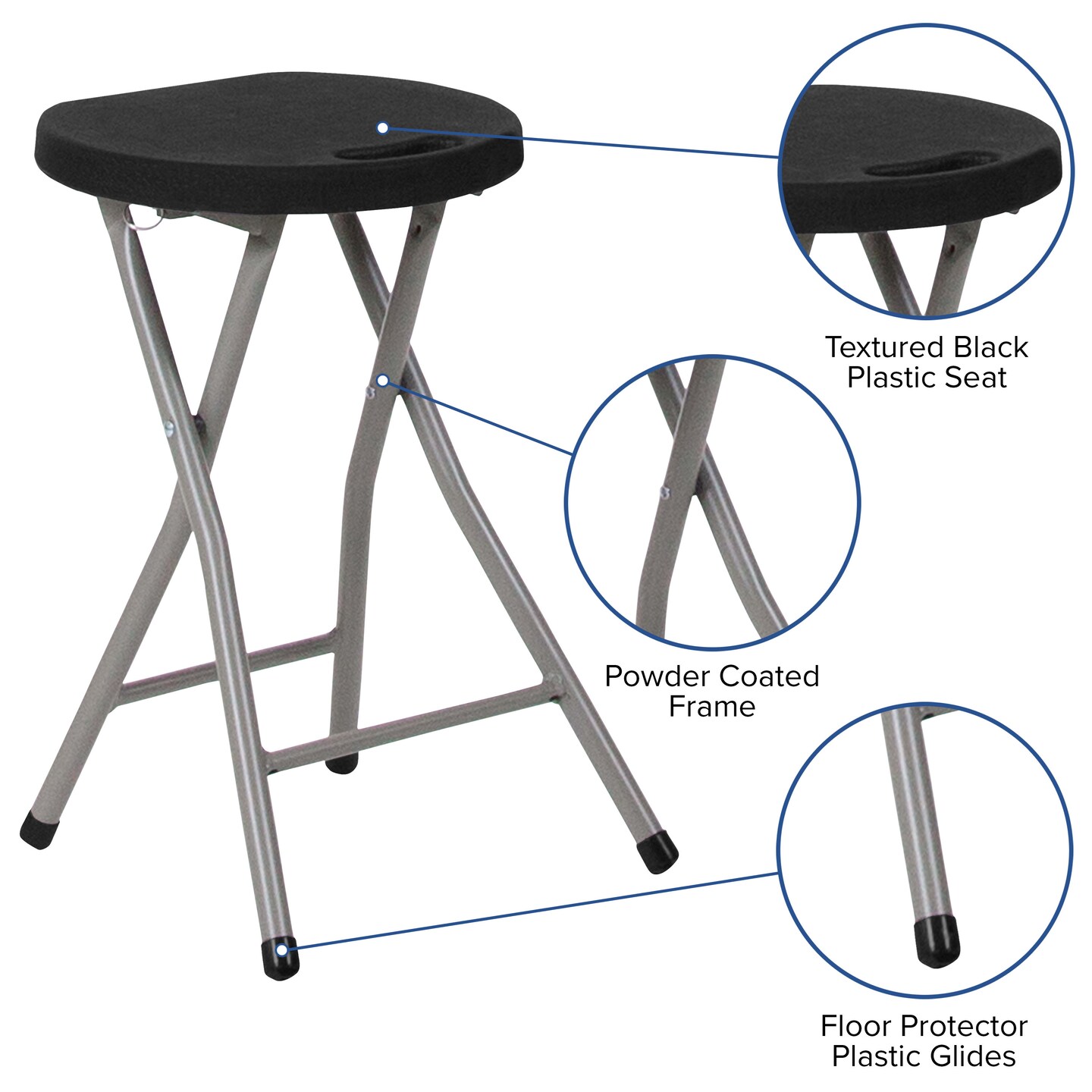Emma and Oliver 2 Pack Foldable Stool with Plastic Seat and Powder Coated Frame