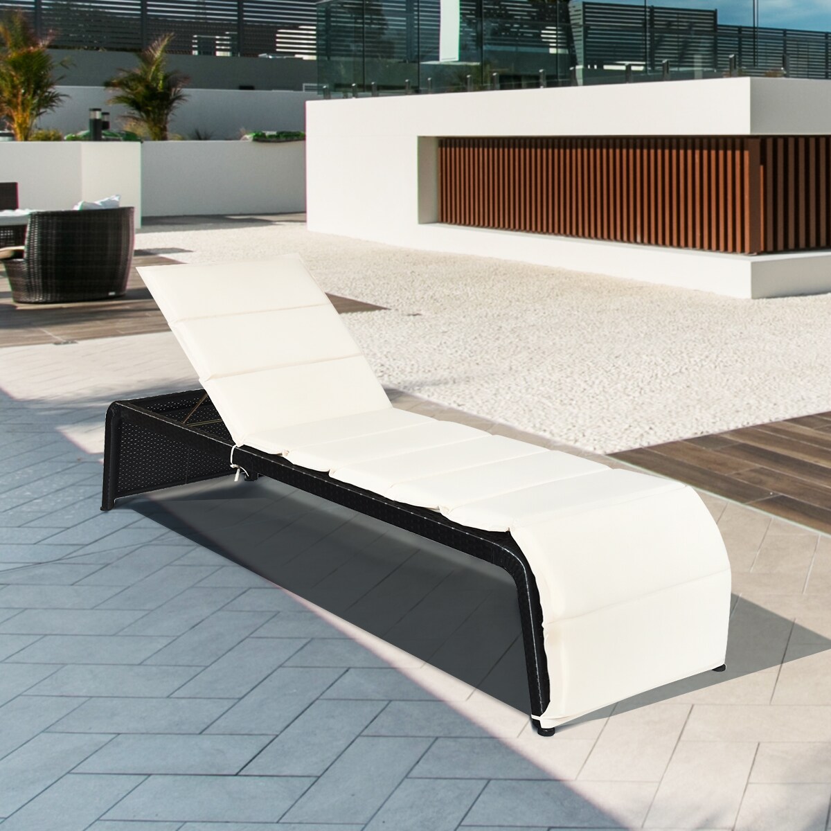 Costway Patio Rattan Lounge Chair Chaise Recliner Back Adjustable Cushioned