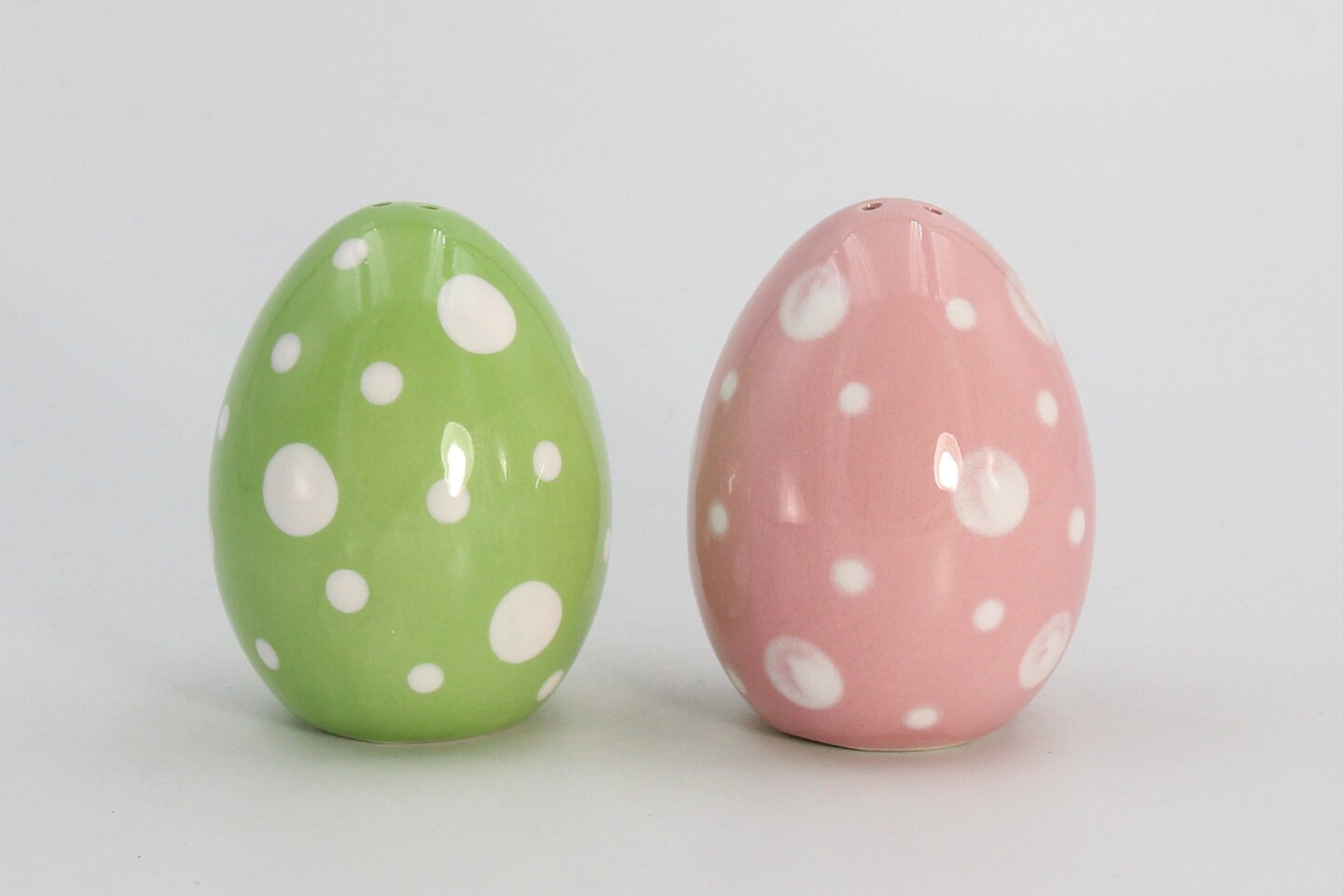 Ceramic Spotted Pink and Green Easter Egg Salt and Pepper Shakers, Gift for Her, Gift for Mom, Kitchen D&#xE9;cor, Spring D&#xE9;cor, Easter D&#xE9;cor