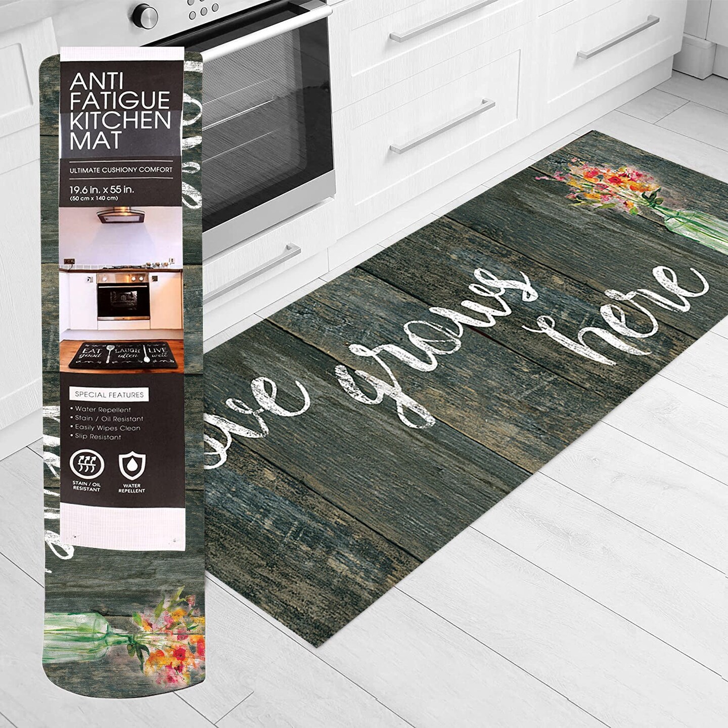20&#x22;x55&#x22; Oversized Cushioned Anti-Fatigue Kitchen Runner Mat (Love Grows Here)